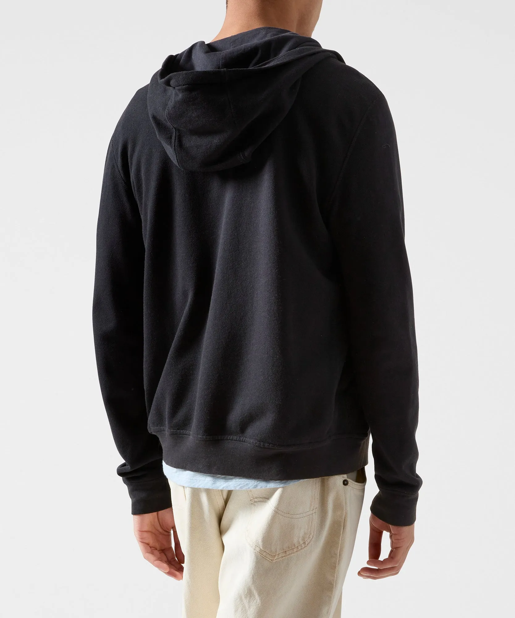 French Terry Zip-Up Hoodie - Black