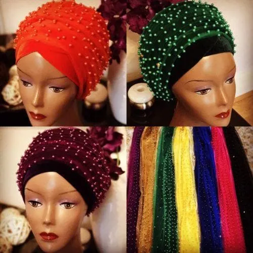 Fully Beaded  Double velvet Turban headwraps ....available in different colour