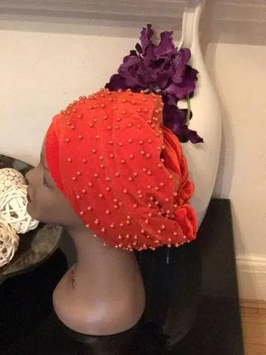 Fully Beaded  Double velvet Turban headwraps ....available in different colour