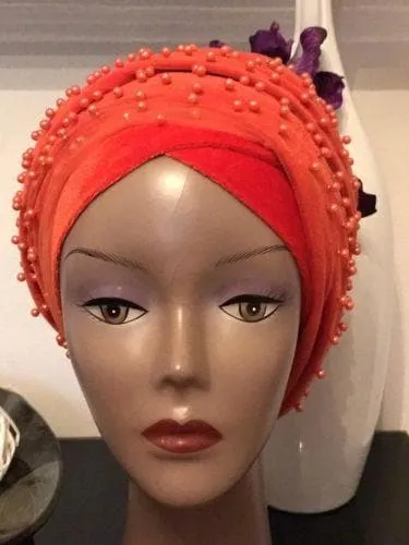 Fully Beaded  Double velvet Turban headwraps ....available in different colour