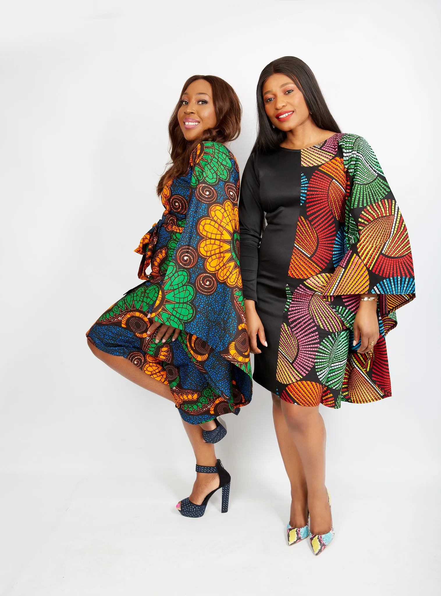 Fully Embellished Mixed Print Ankara Fitted Combo Dress - Rossa