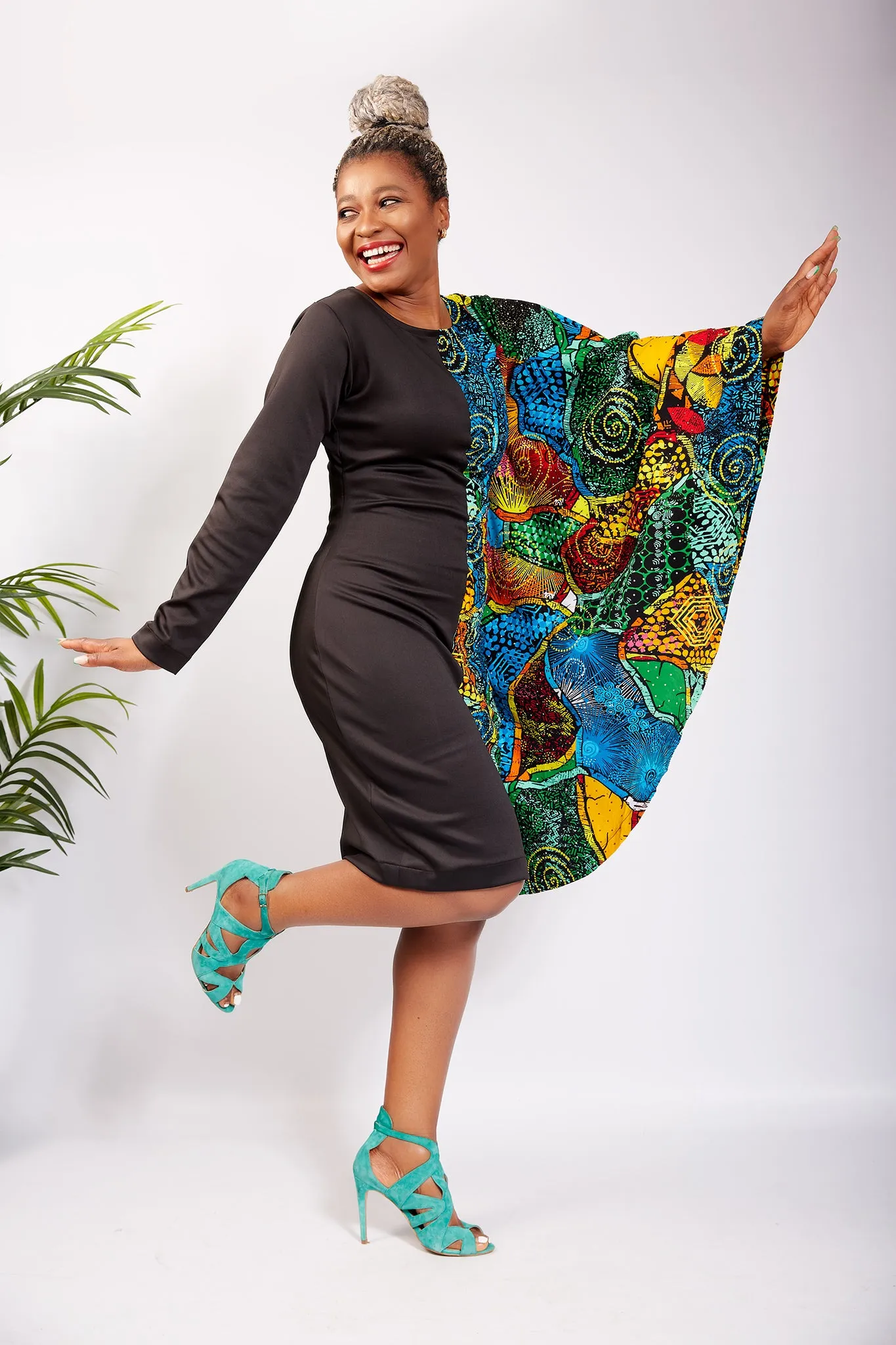 Fully Embellished Mixed Print Ankara Fitted Combo Dress - Stella