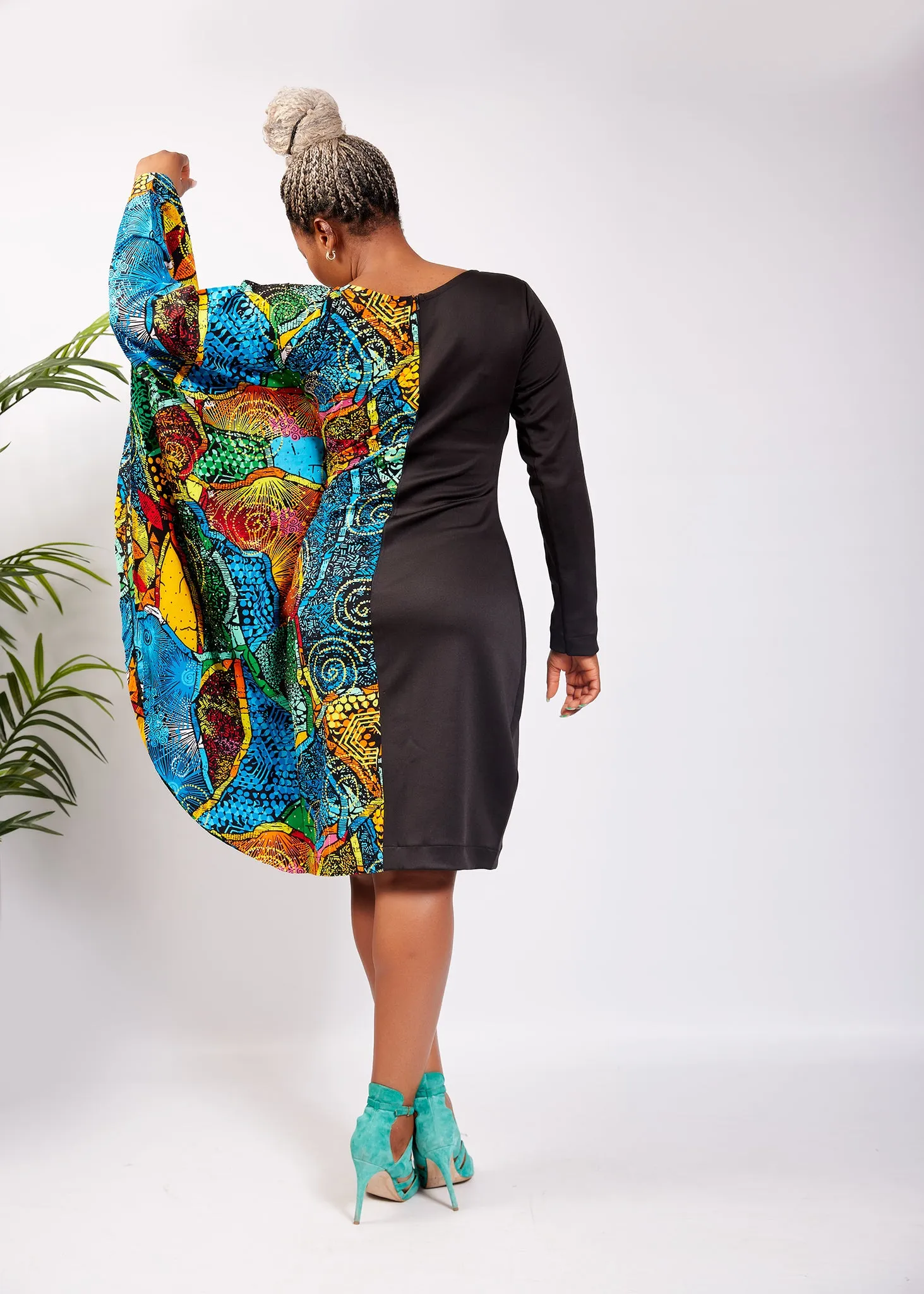 Fully Embellished Mixed Print Ankara Fitted Combo Dress - Stella