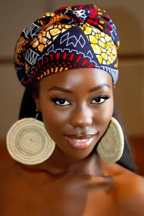 Gift Bundle African Ankara Print Headwrap/Headtie with Rattan Earring- Zikaya