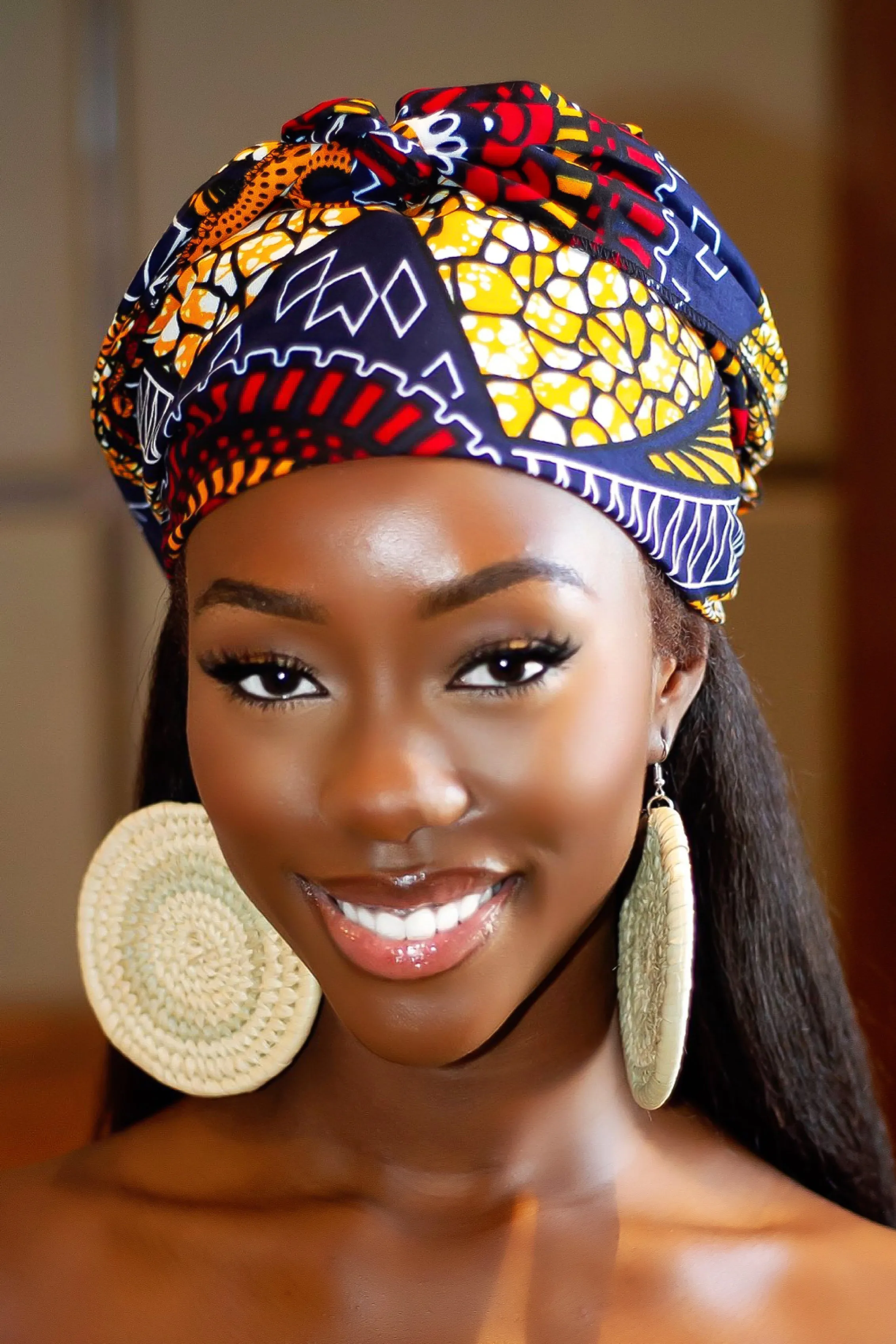 Gift Bundle African Ankara Print Headwrap/Headtie with Rattan Earring- Zikaya