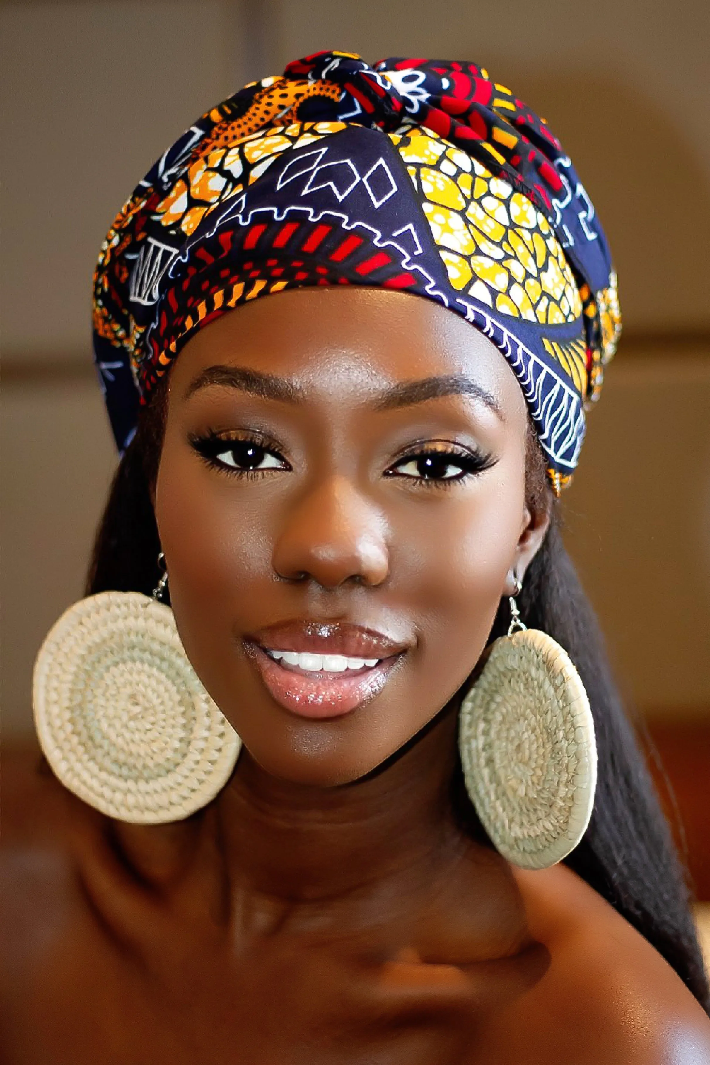 Gift Bundle African Ankara Print Headwrap/Headtie with Rattan Earring- Zikaya