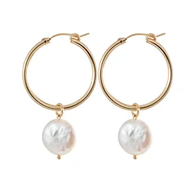 Gold Pearl Hoop Earrings