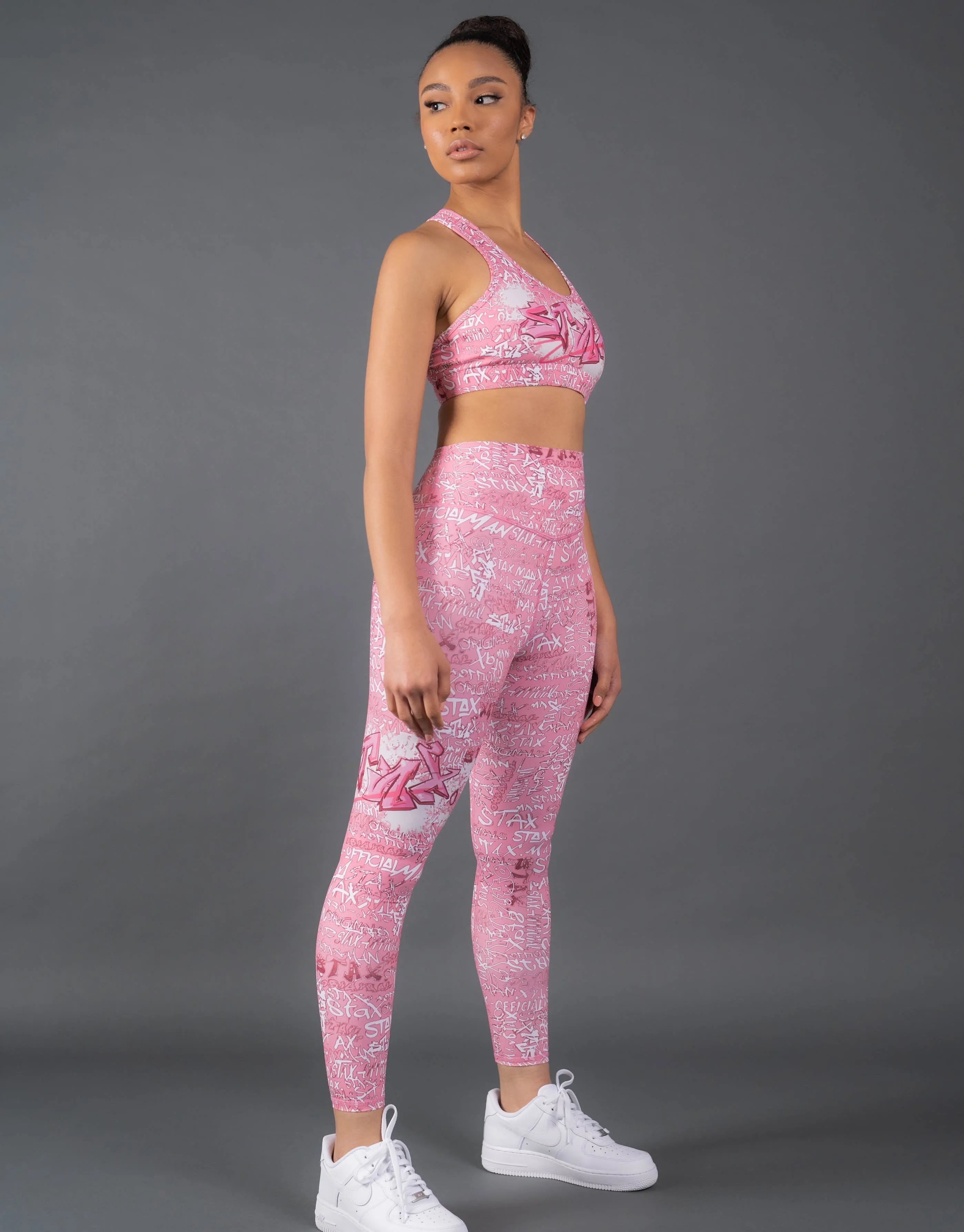 Graffiti Tights Full Length - Pink and White