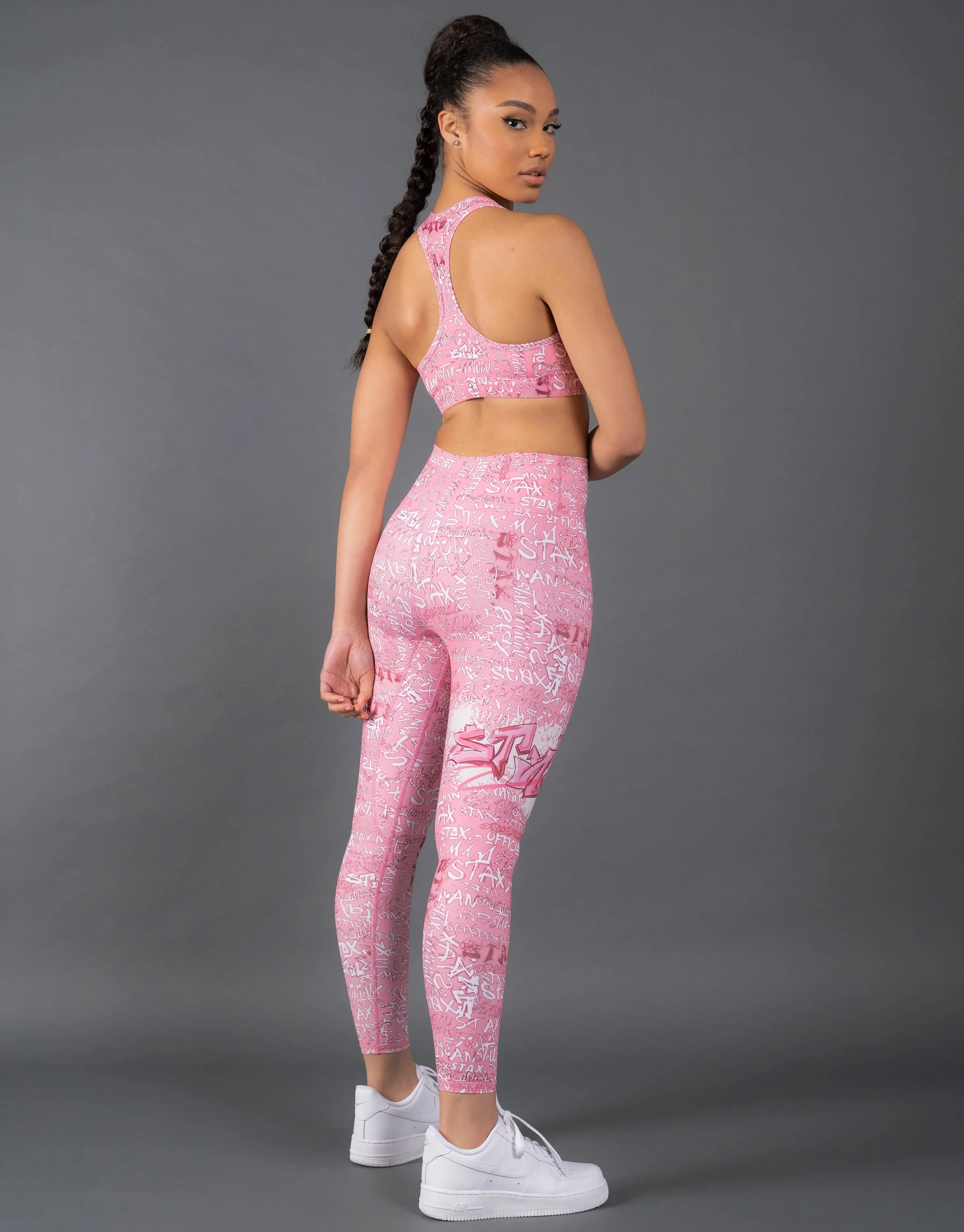 Graffiti Tights Full Length - Pink and White