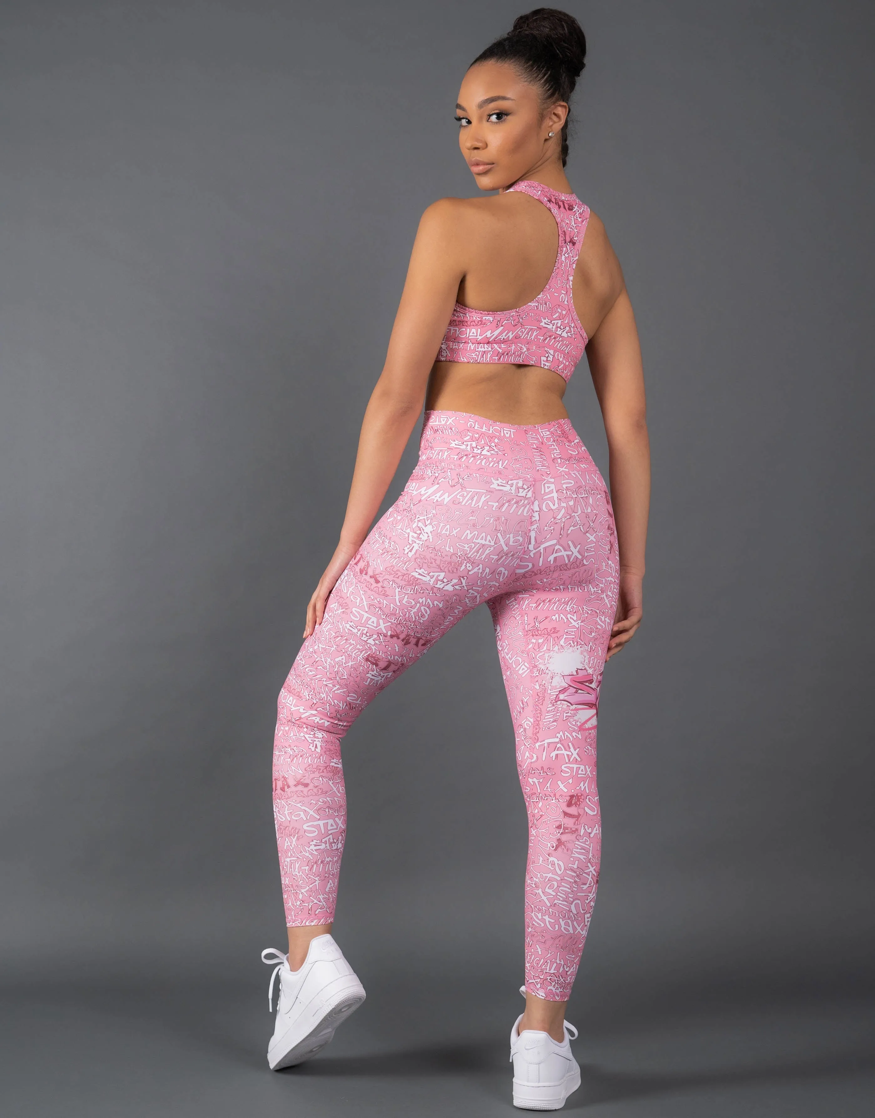 Graffiti Tights Full Length - Pink and White