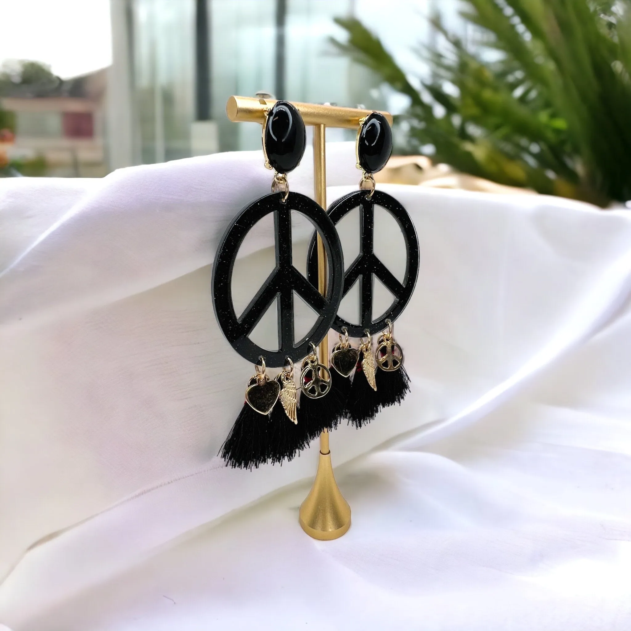 Gypsy Peace Earrings - Festival Accessories, Peace Sign, Handmade Jewelry, Bohemian, Boho Style, Fest, Black, Gypsy Earrings, Dangle