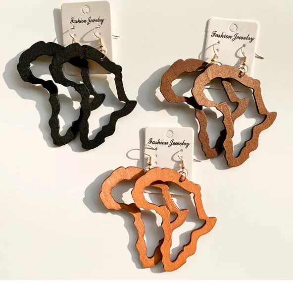 Handmade African Map Wooden Tribal Earring - Ahila