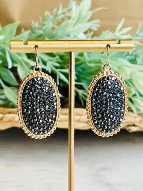 Harlow Oval Rhinestone Earrings  Black