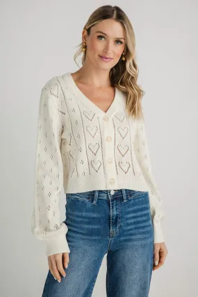 Hem And Thread Pointelle Heart Cardigan