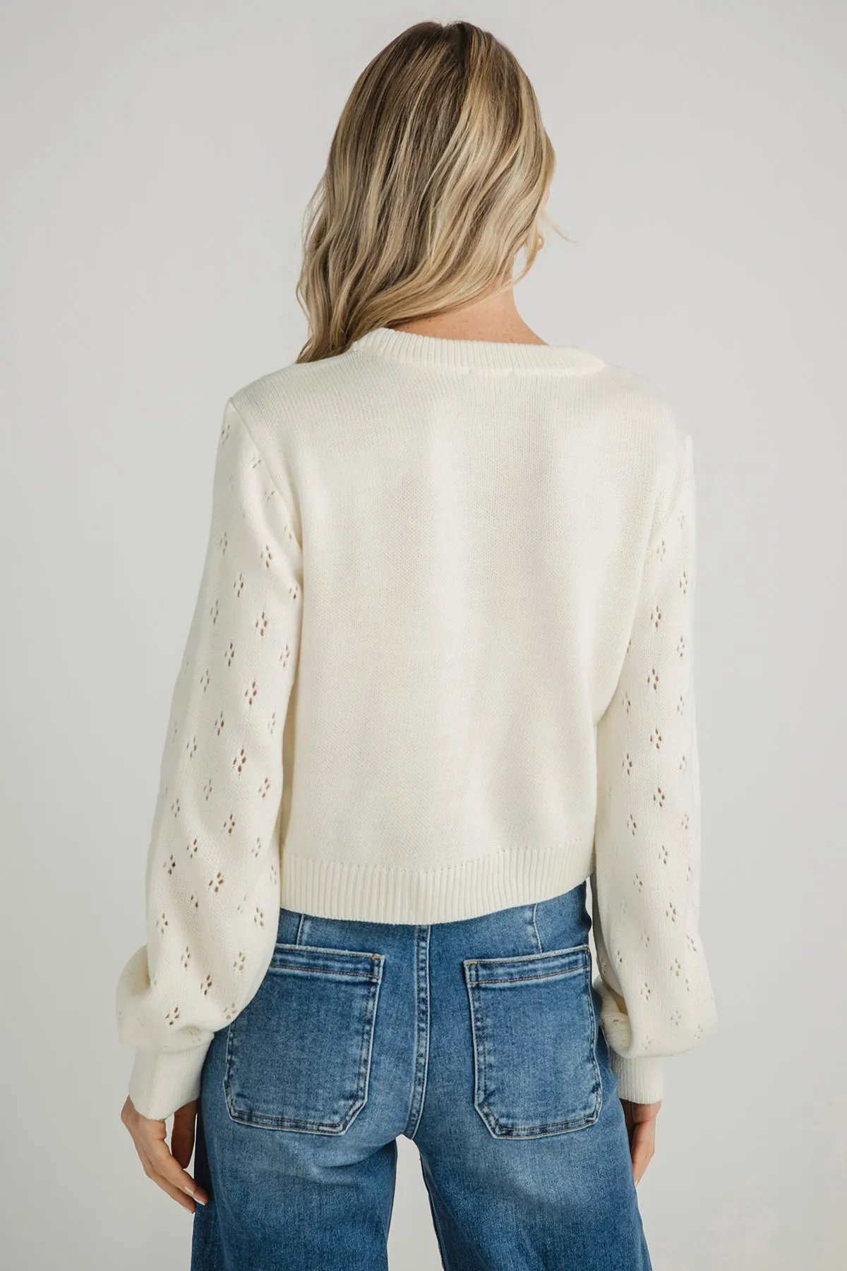 Hem And Thread Pointelle Heart Cardigan