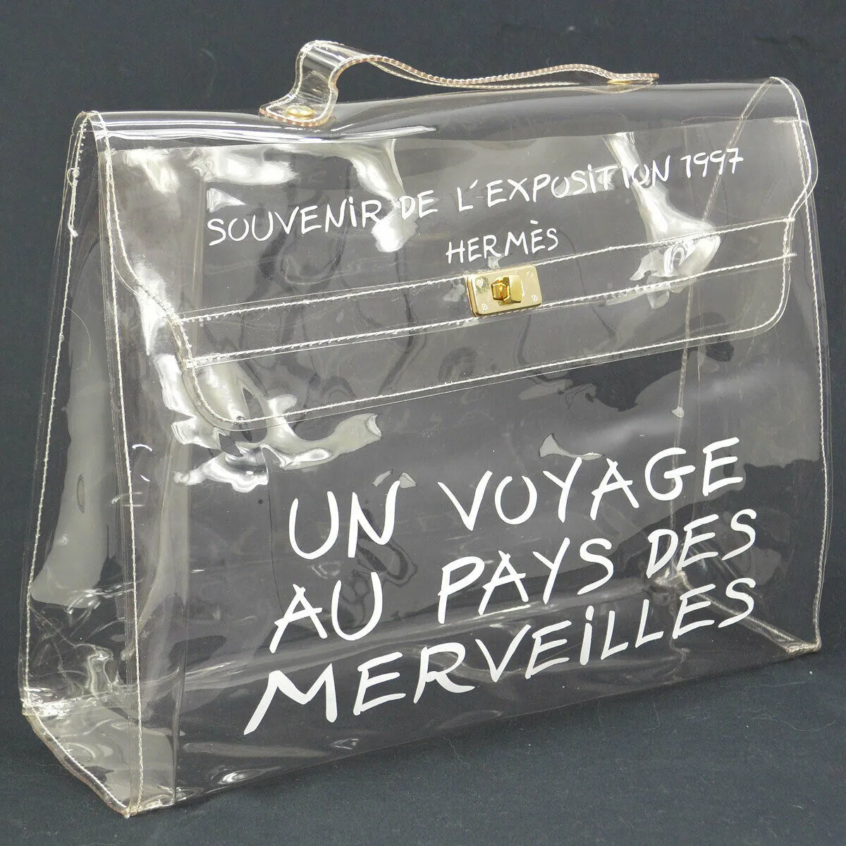 HERMES Vinyl Kelly Beach Hand Bag SOUVENIR DE L'EXPOSITION 1997 Clear AK38328i