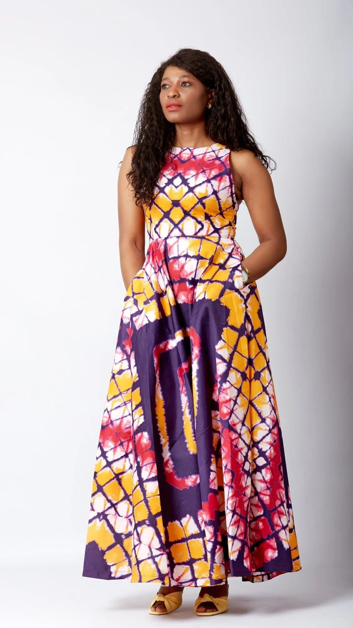 Kampala Tye and Dye Sleeveless African Maxi Dress in Pink - Brianna