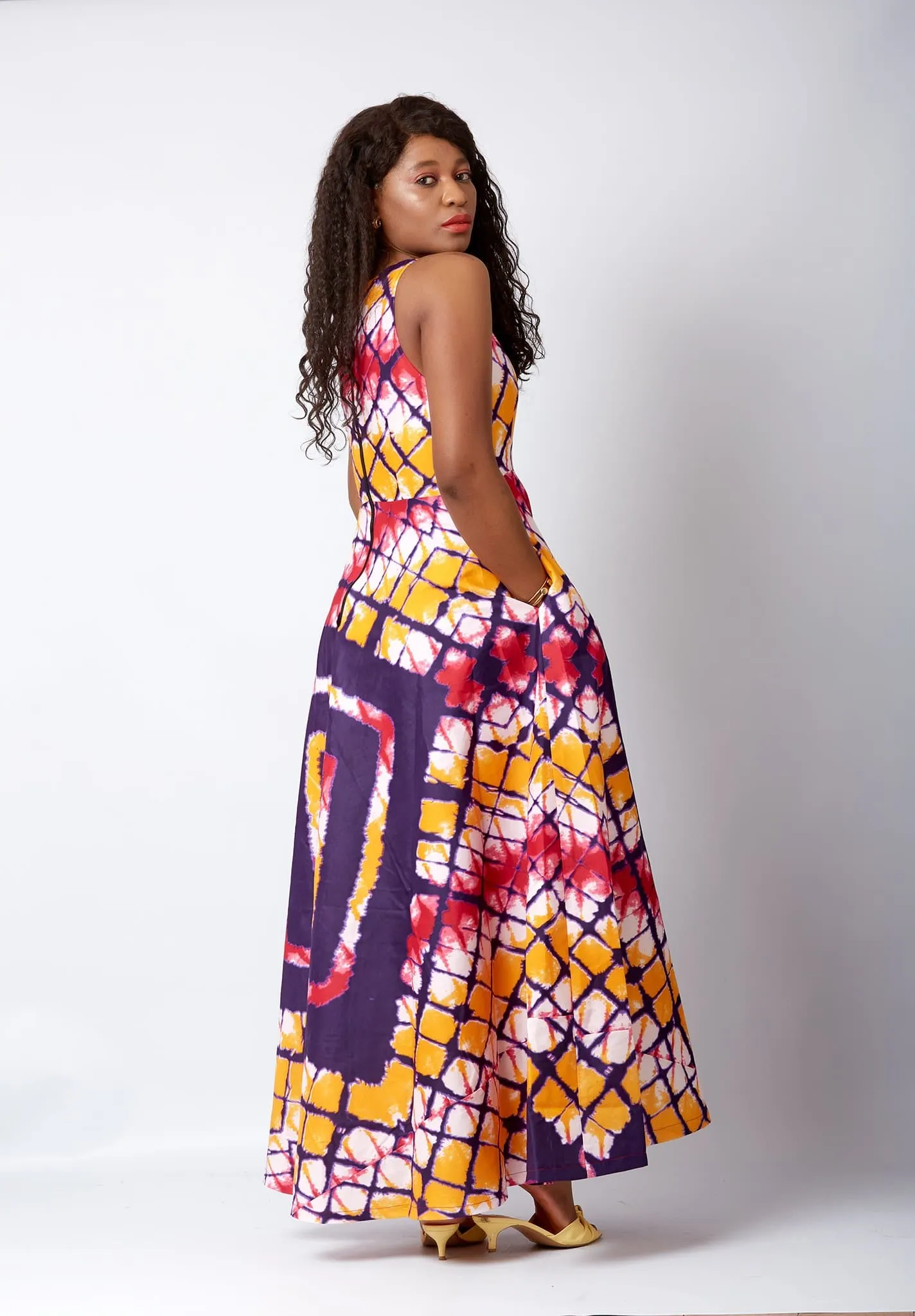 Kampala Tye and Dye Sleeveless African Maxi Dress in Pink - Brianna