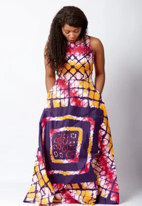 Kampala Tye and Dye Sleeveless African Maxi Dress in Pink - Brianna