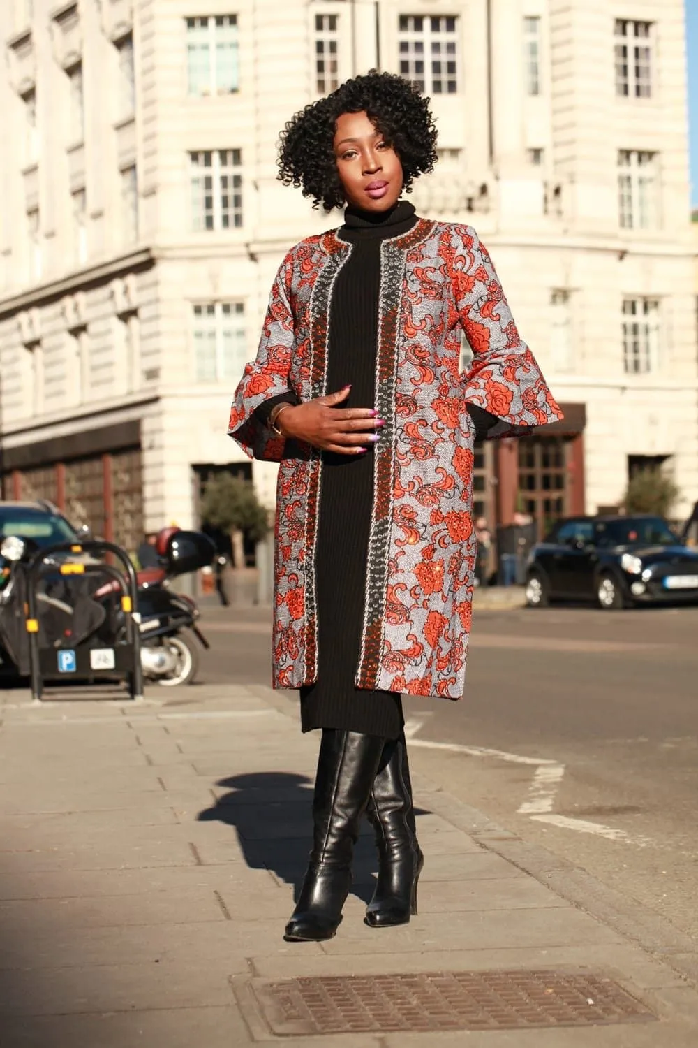 K'unna Embellished African Print Midi Jacket