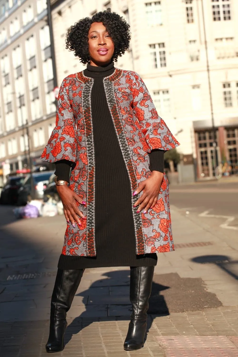 K'unna Embellished African Print Midi Jacket