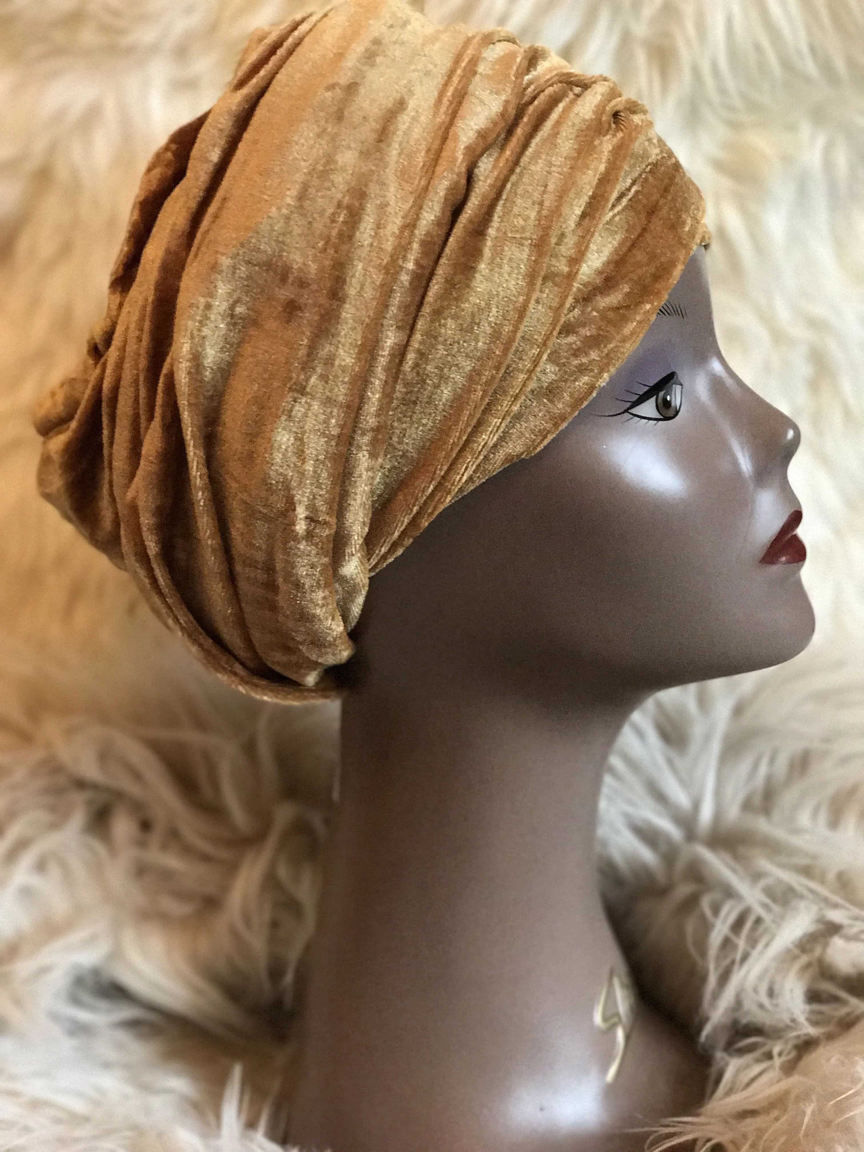 Large Plain Velvet Turban | Pre made Velvet Chemo cap