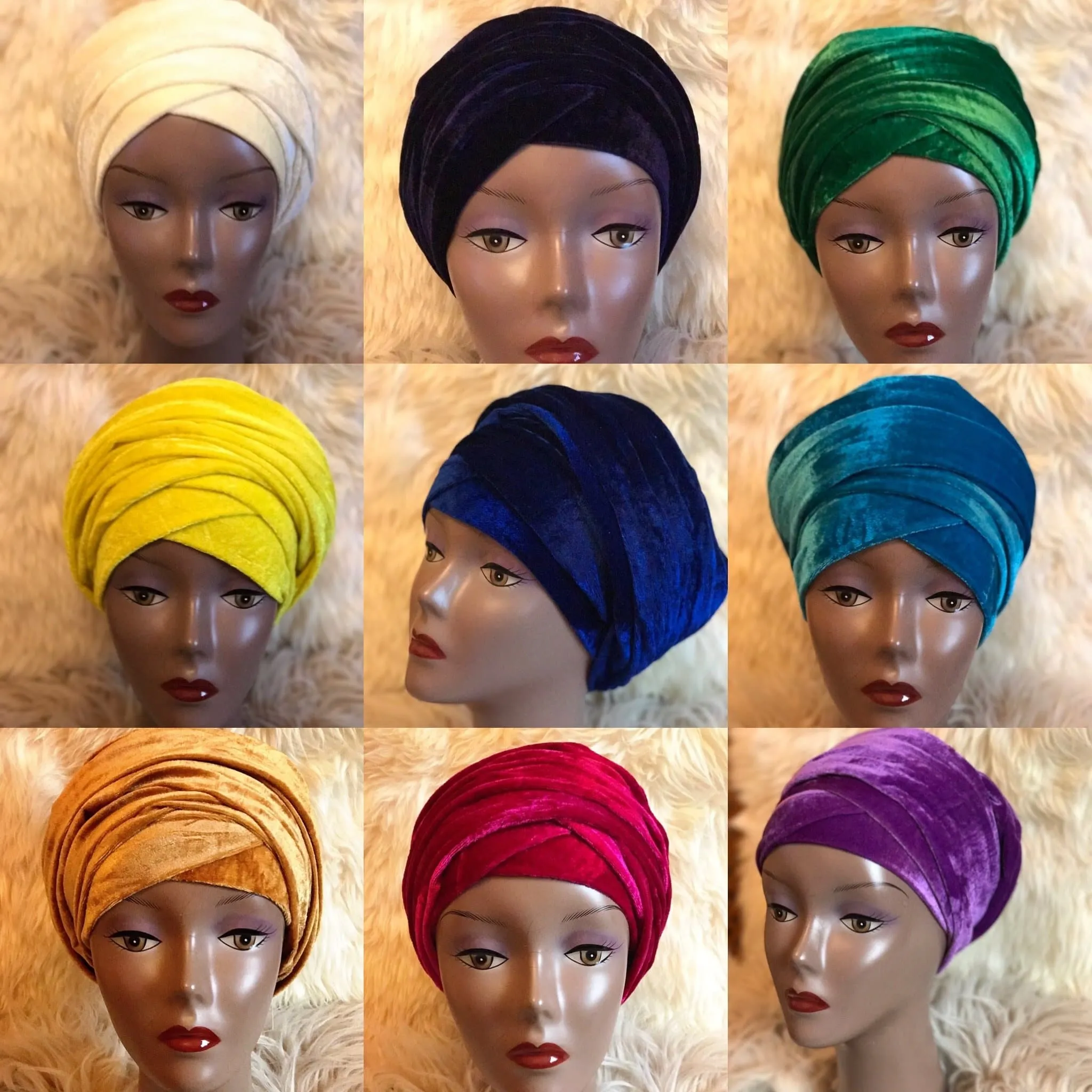 Large Plain Velvet Turban | Pre made Velvet Chemo cap