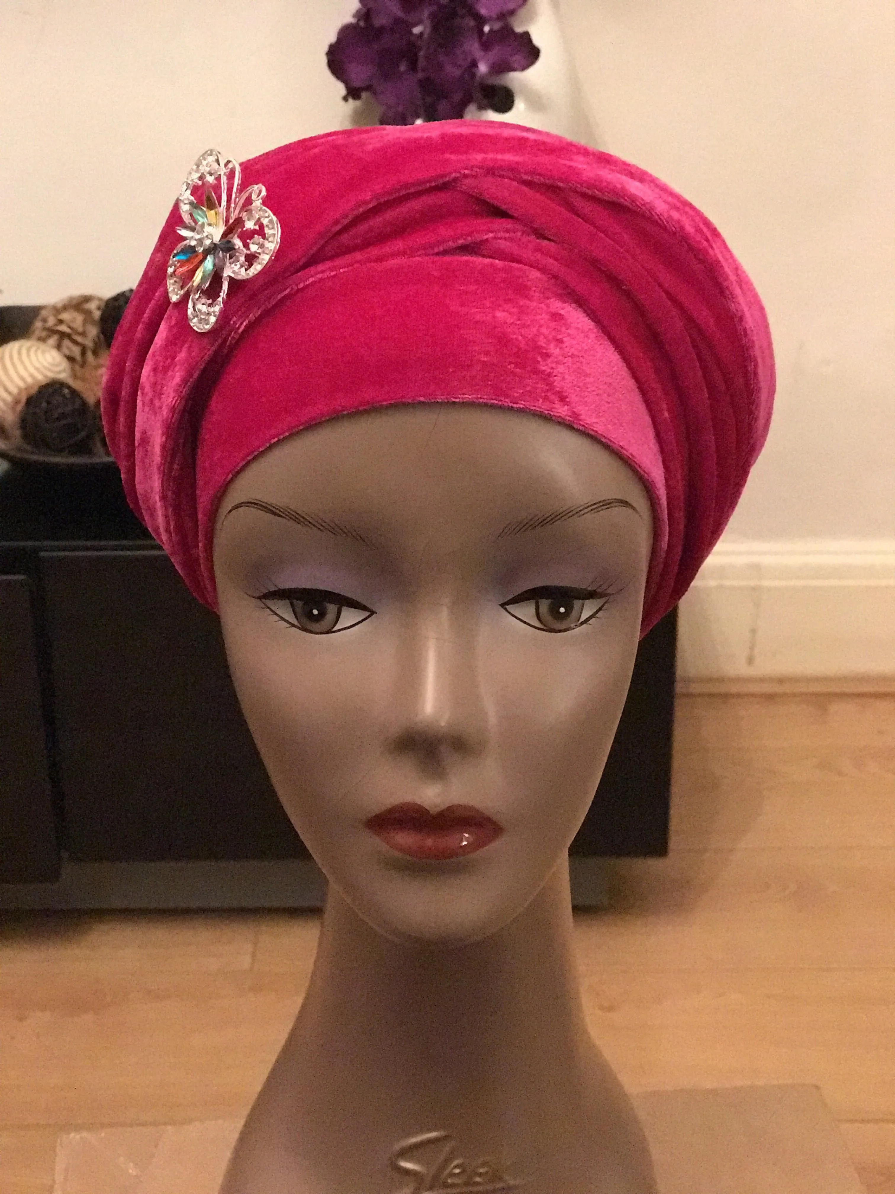 Large Velvet Plain Turban | Premade Chemo Cap