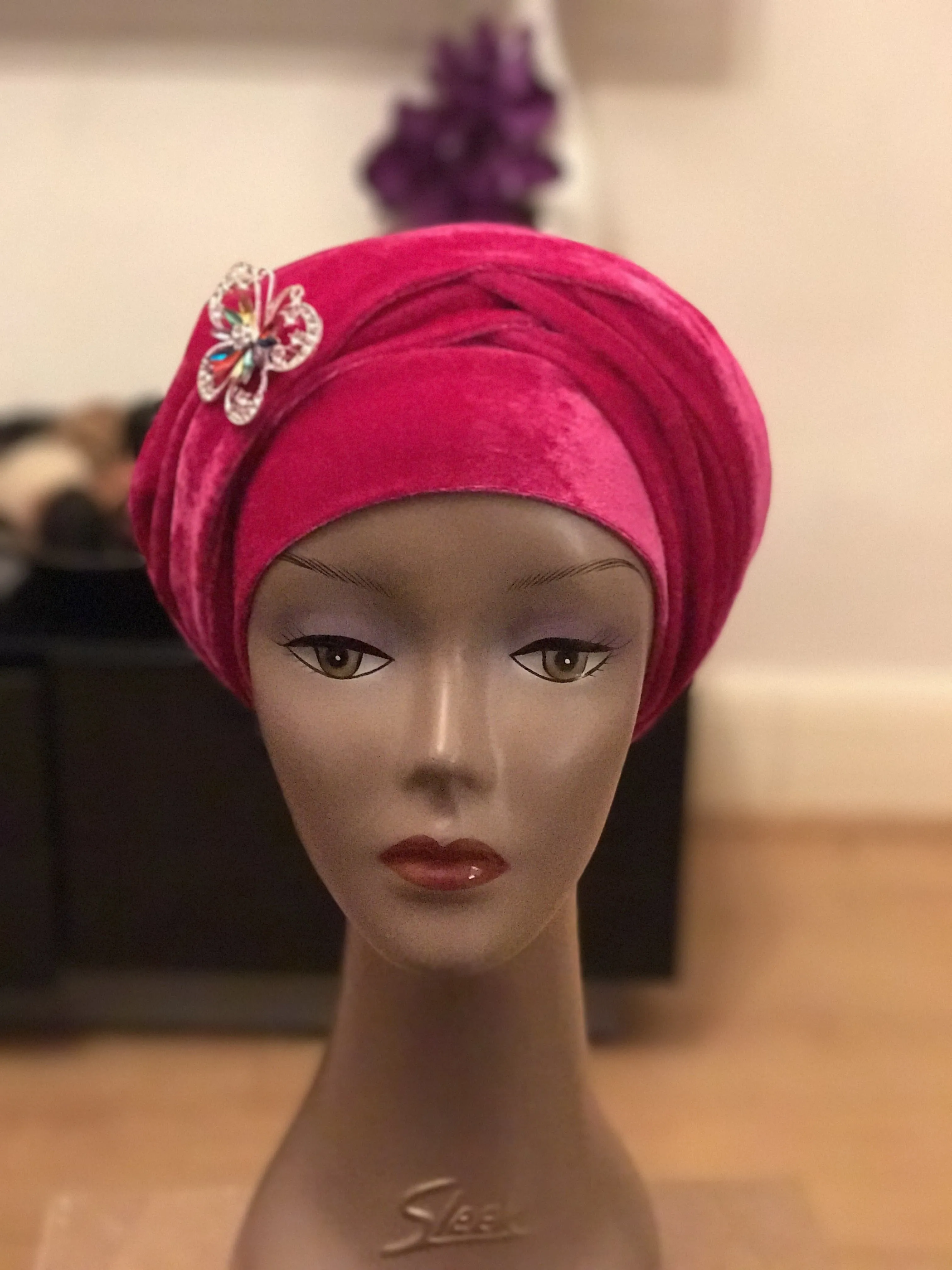 Large Velvet Plain Turban | Premade Chemo Cap