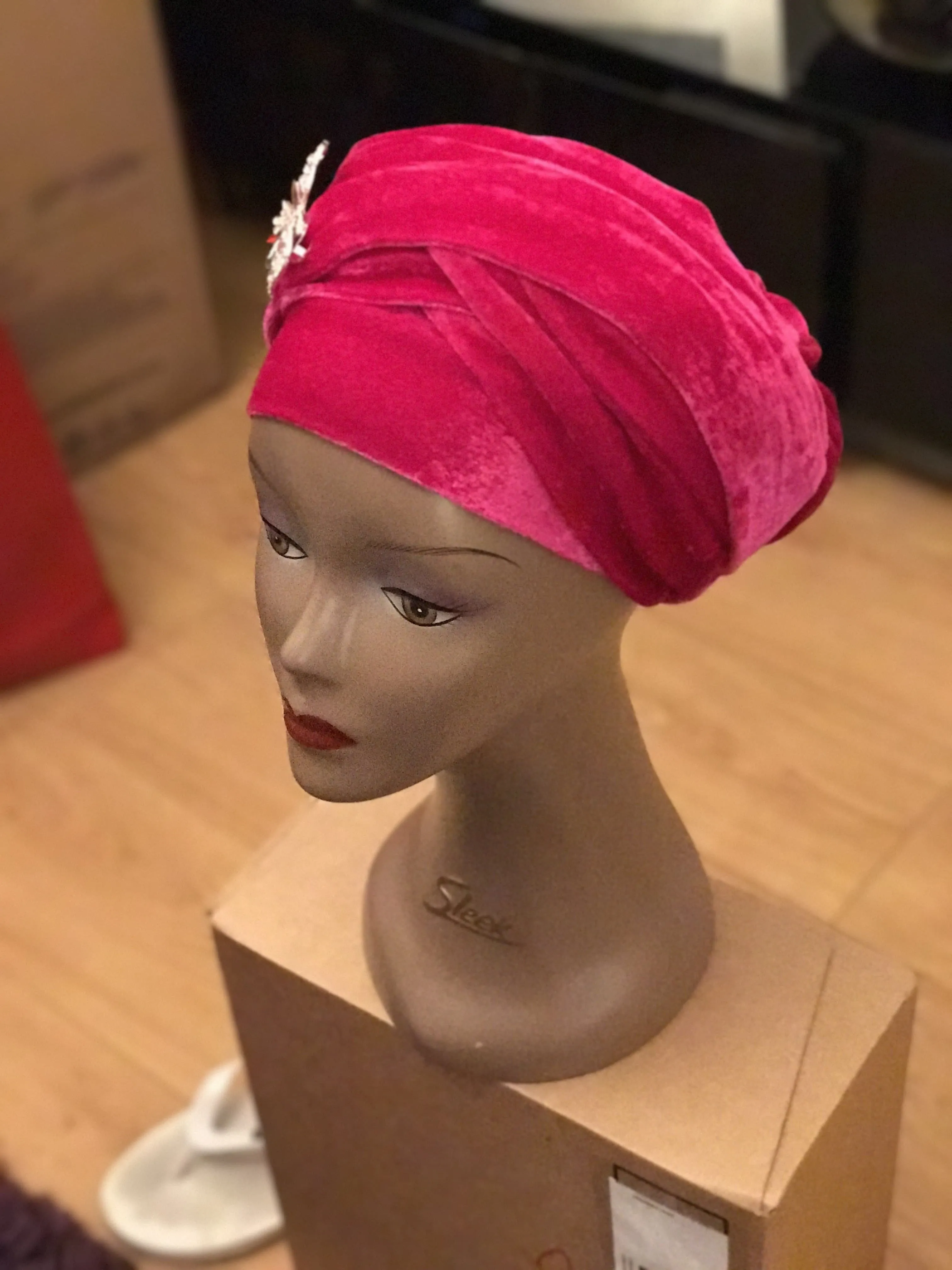 Large Velvet Plain Turban | Premade Chemo Cap