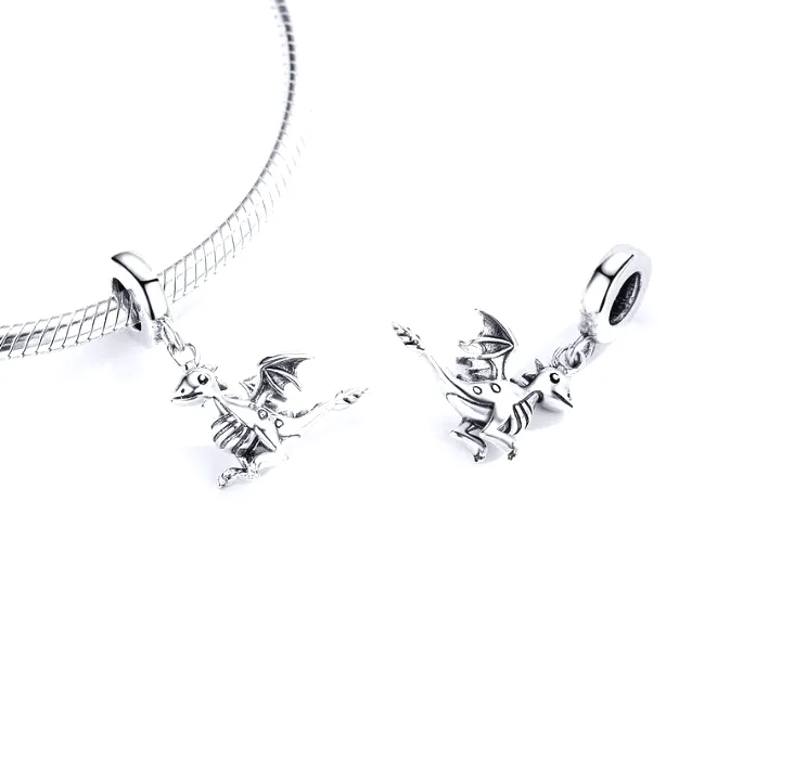 Magical Dragon Dangle Charm 925 Sterling Silver