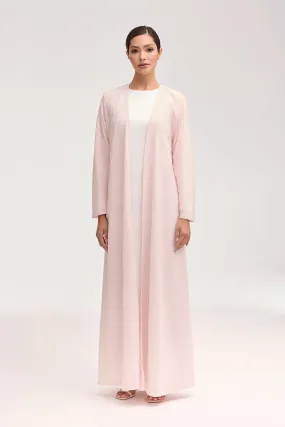 Malak Embroidered Open Abaya - Dusty Pink