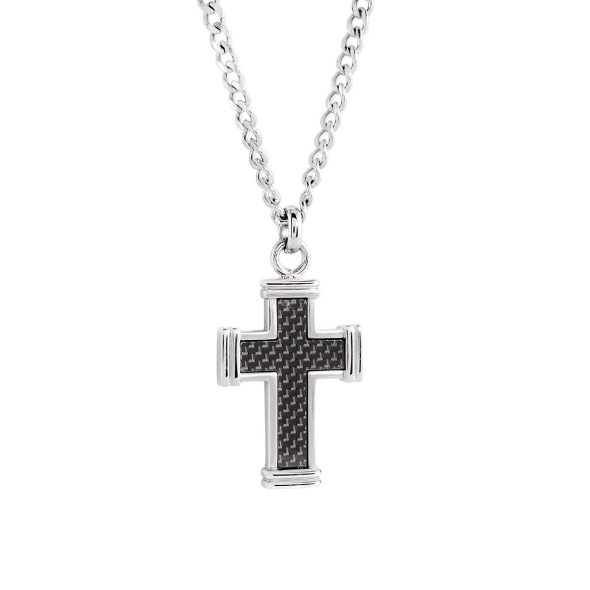 MEN'S BLACK CARBON CROSS PENDANT AND CHAIN