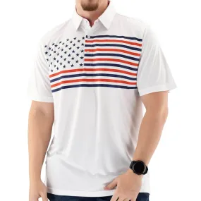 Mens Flag Flying Polo Tech Shirt -White