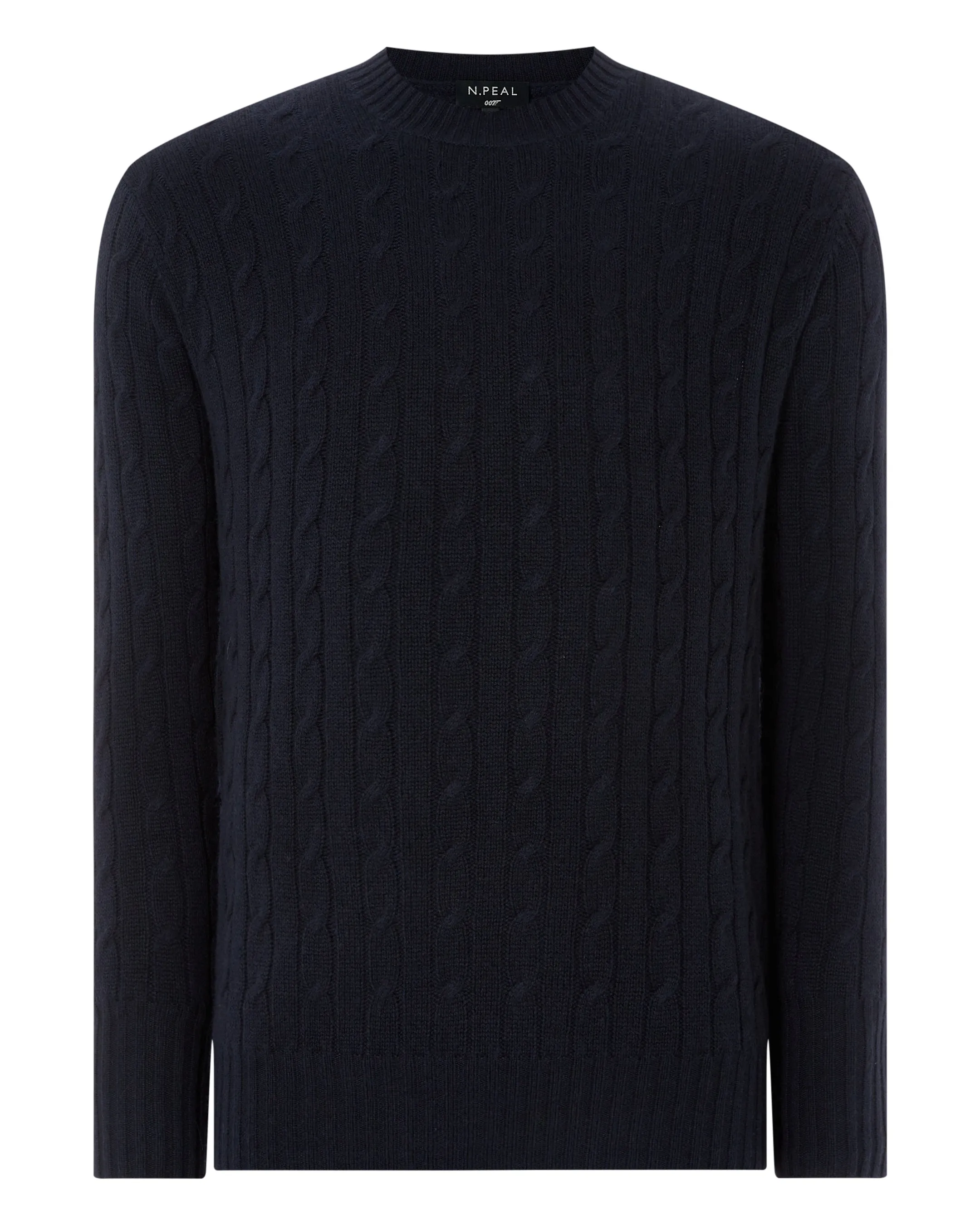 Men's Thames Cable Round Neck Cashmere Sweater Navy Blue