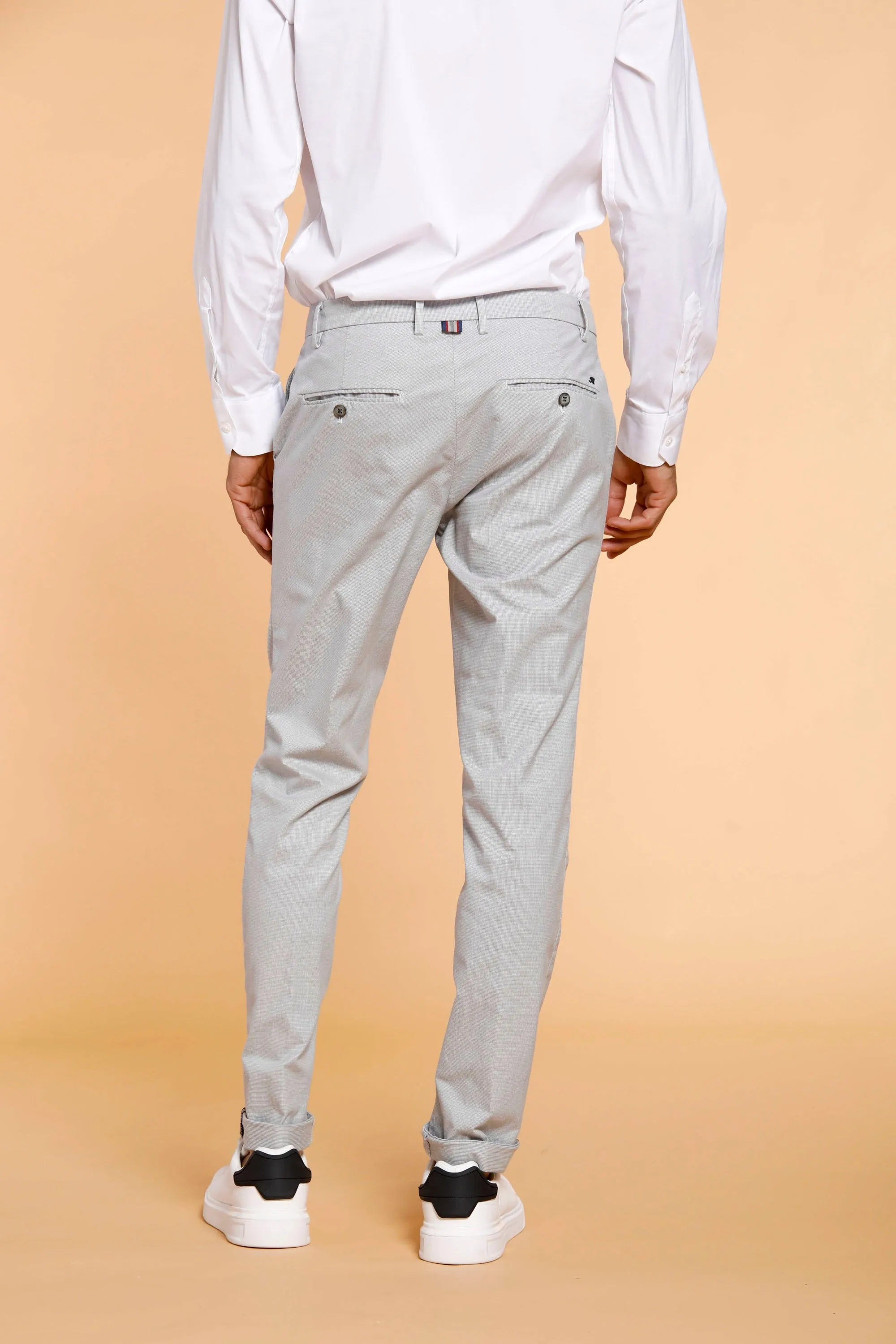 Milano Style pantalone chino uomo in cotone pied de poule mouliné extra slim