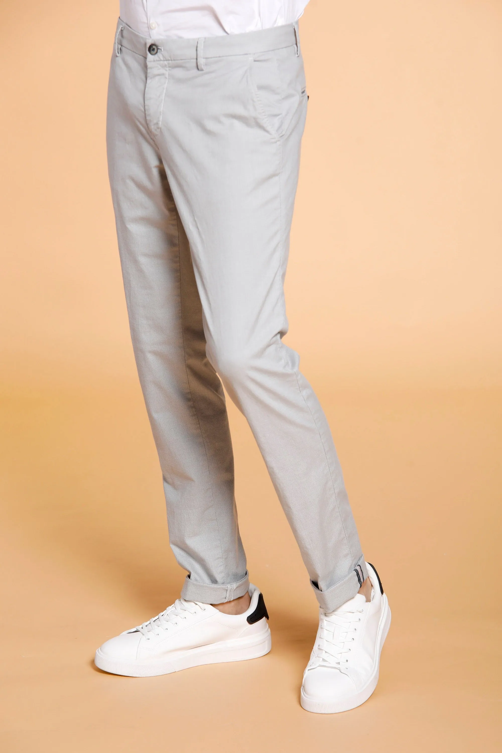 Milano Style pantalone chino uomo in cotone pied de poule mouliné extra slim