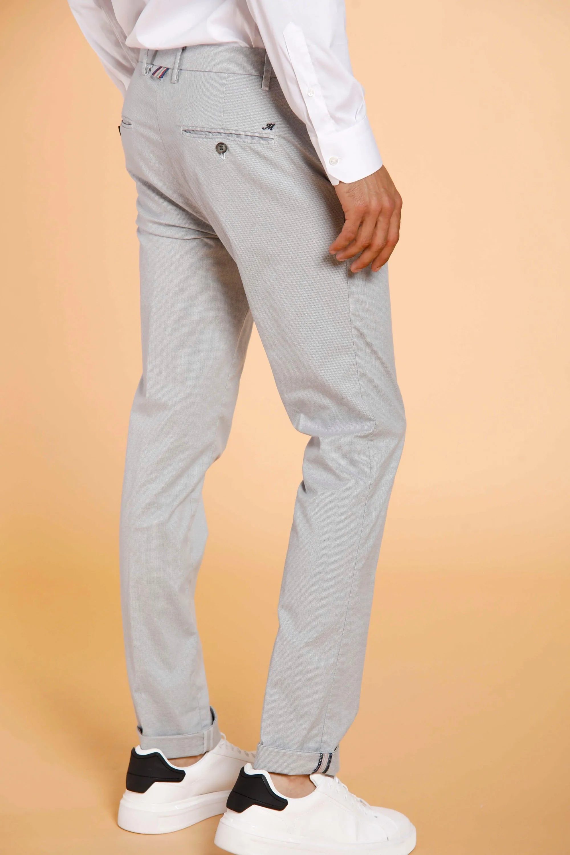 Milano Style pantalone chino uomo in cotone pied de poule mouliné extra slim