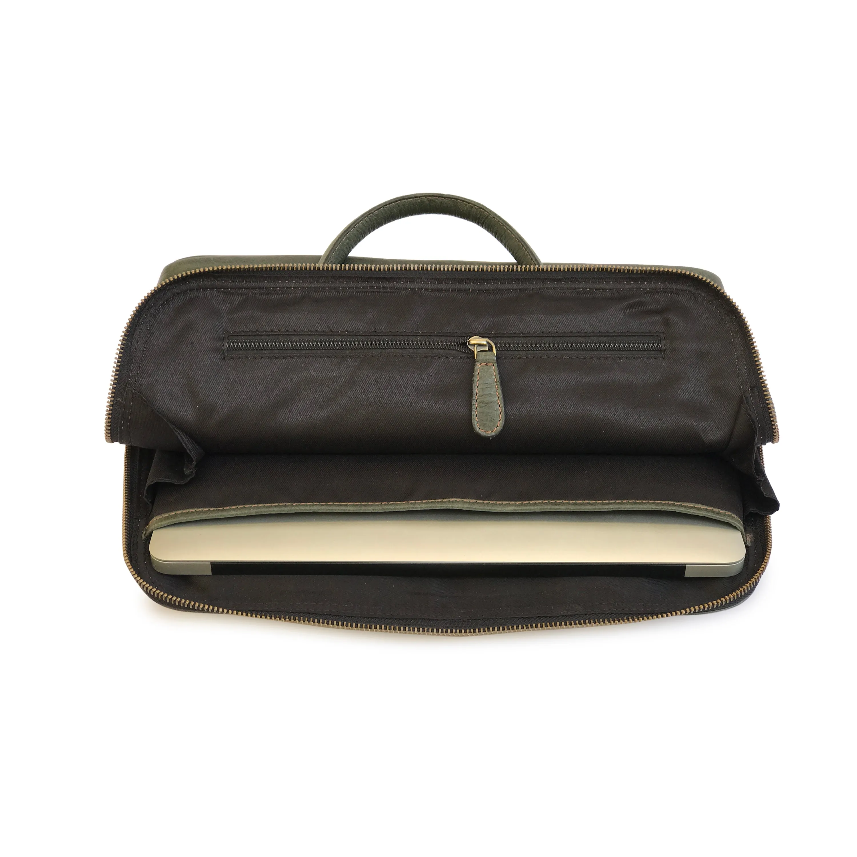 Modern Brazilian Leather Laptop Bag - Forest Green