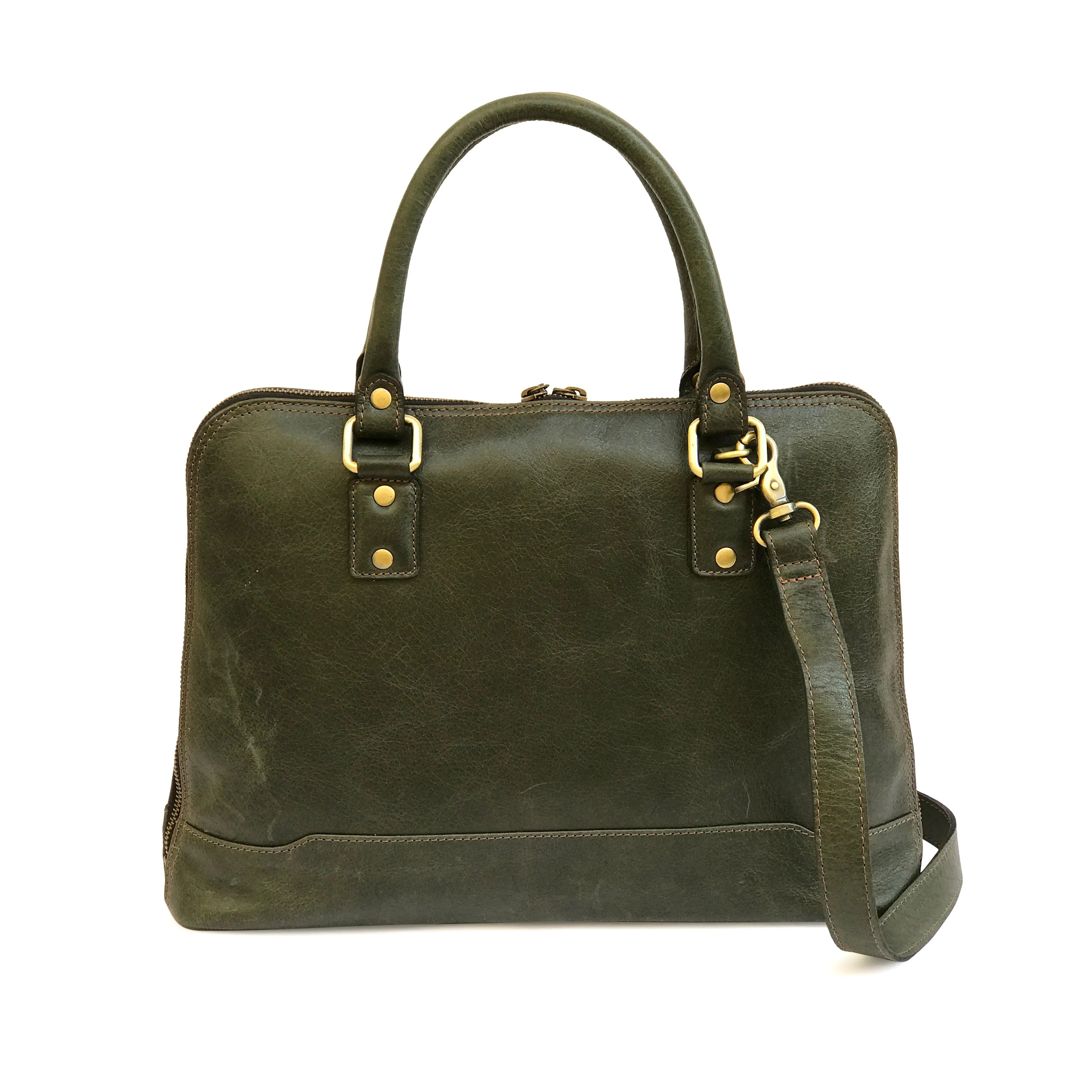 Modern Brazilian Leather Laptop Bag - Forest Green