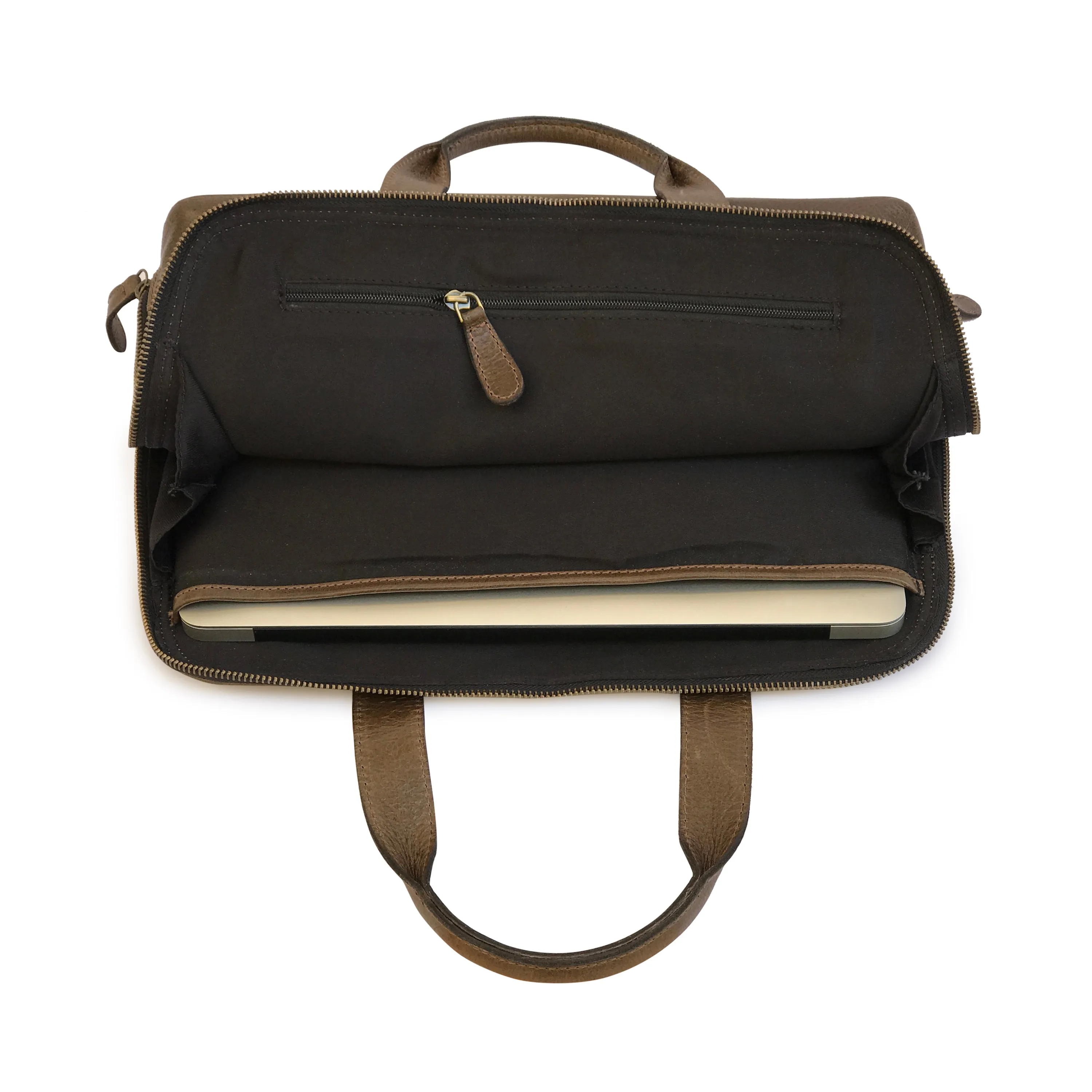 Modern Brazilian Leather Laptop Bag - Forest Green