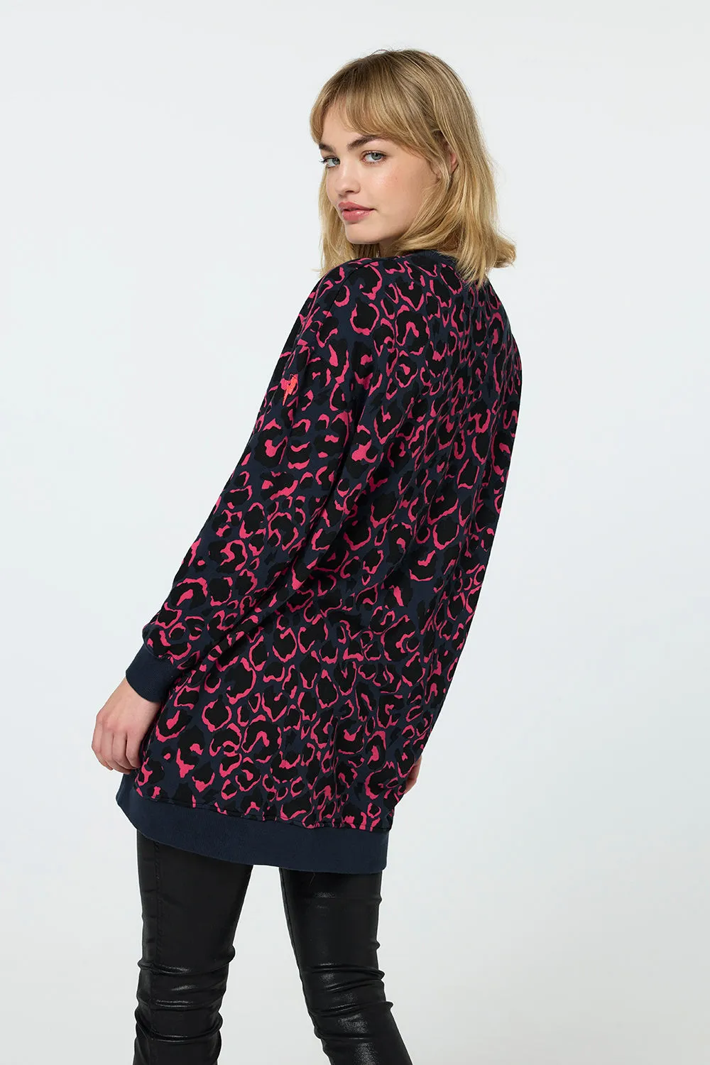 Navy with Black and Pink Shadow Leopard Oversized Tunic