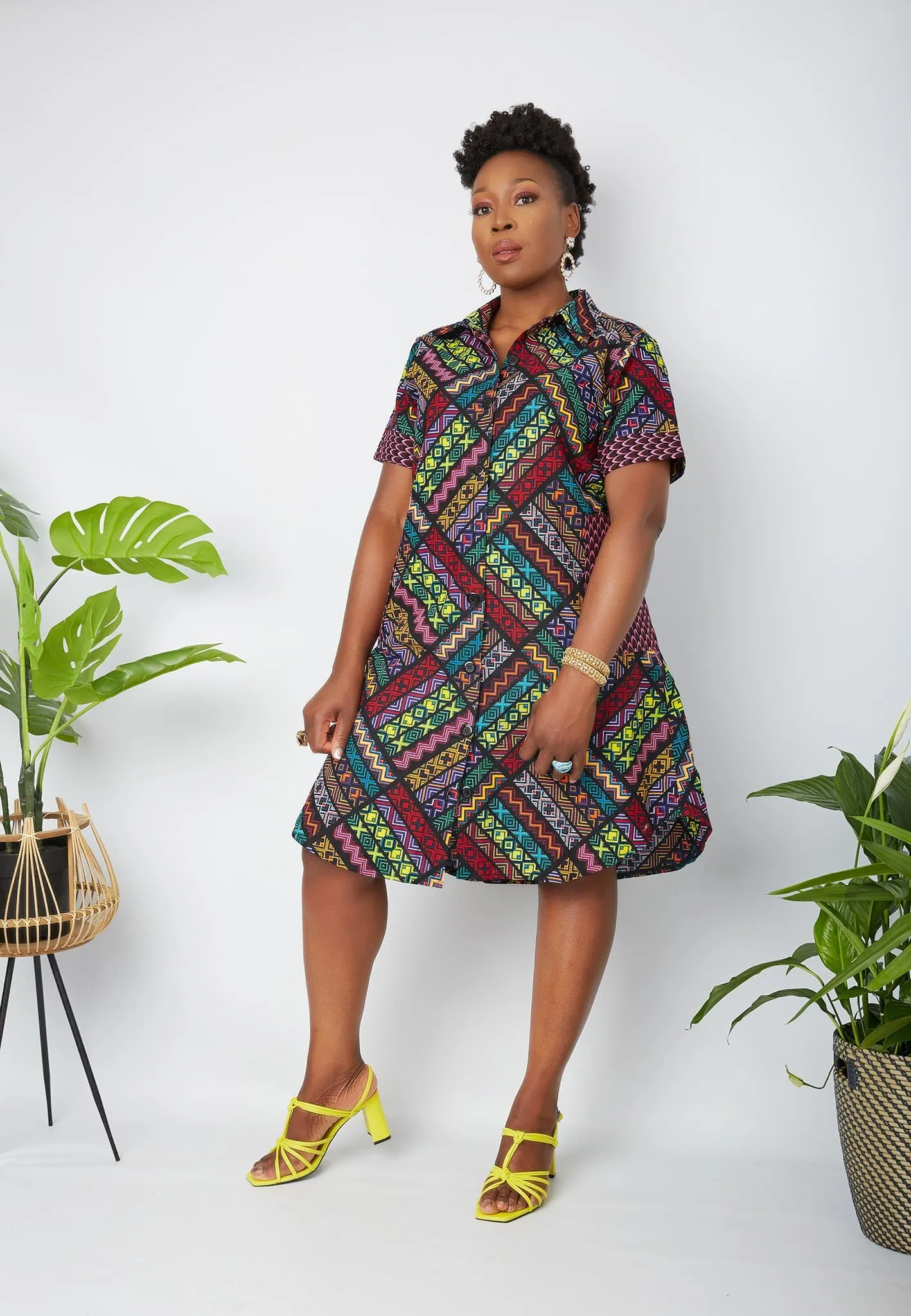 New In African Mixed Print Patchwork Shirt Dress - Vera