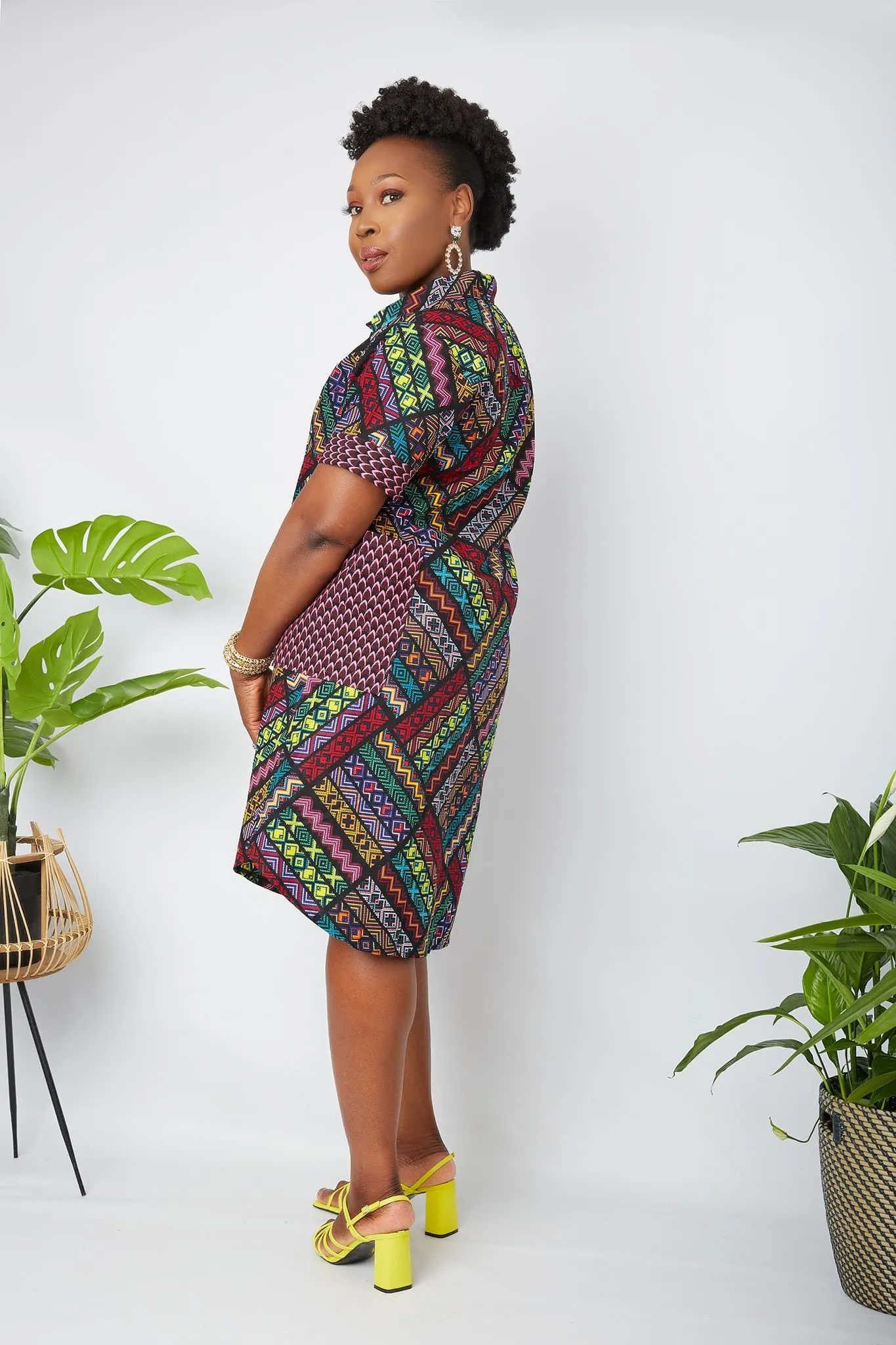 New In African Mixed Print Patchwork Shirt Dress - Vera