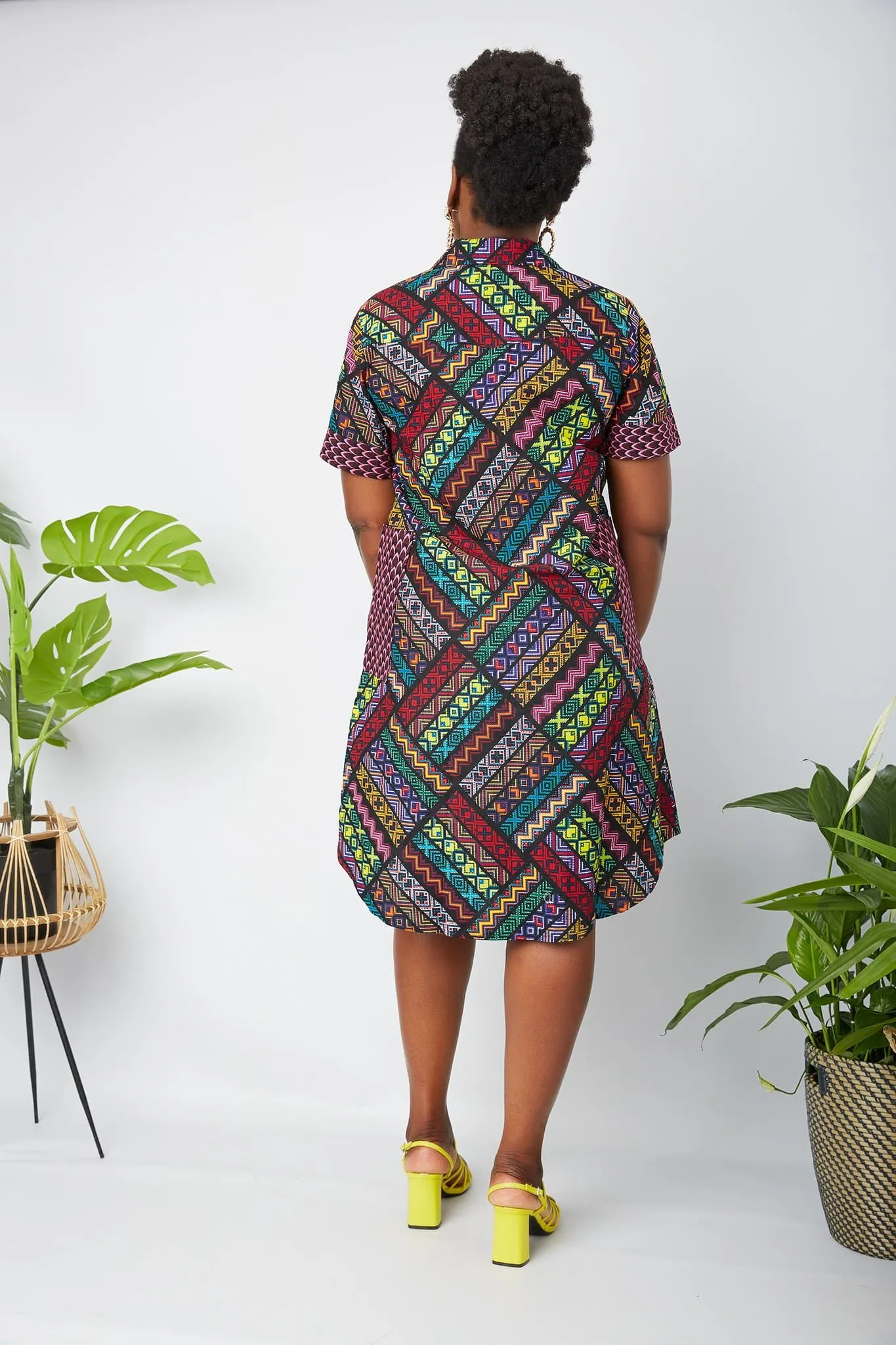 New In African Mixed Print Patchwork Shirt Dress - Vera