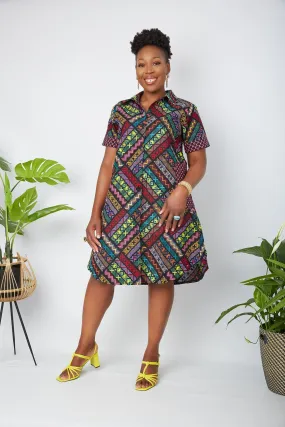 New In African Mixed Print Patchwork Shirt Dress - Vera