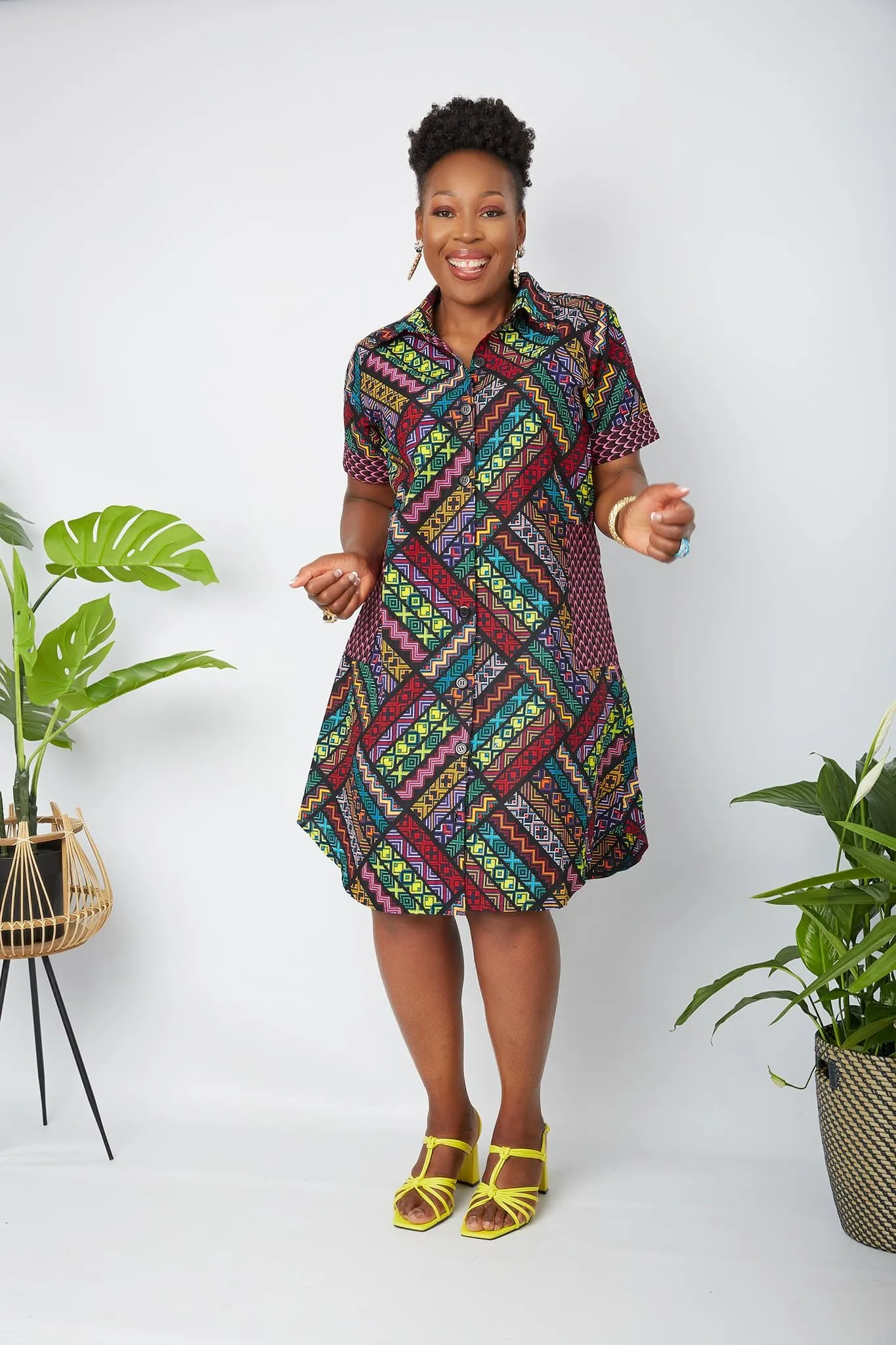 New In African Mixed Print Patchwork Shirt Dress - Vera