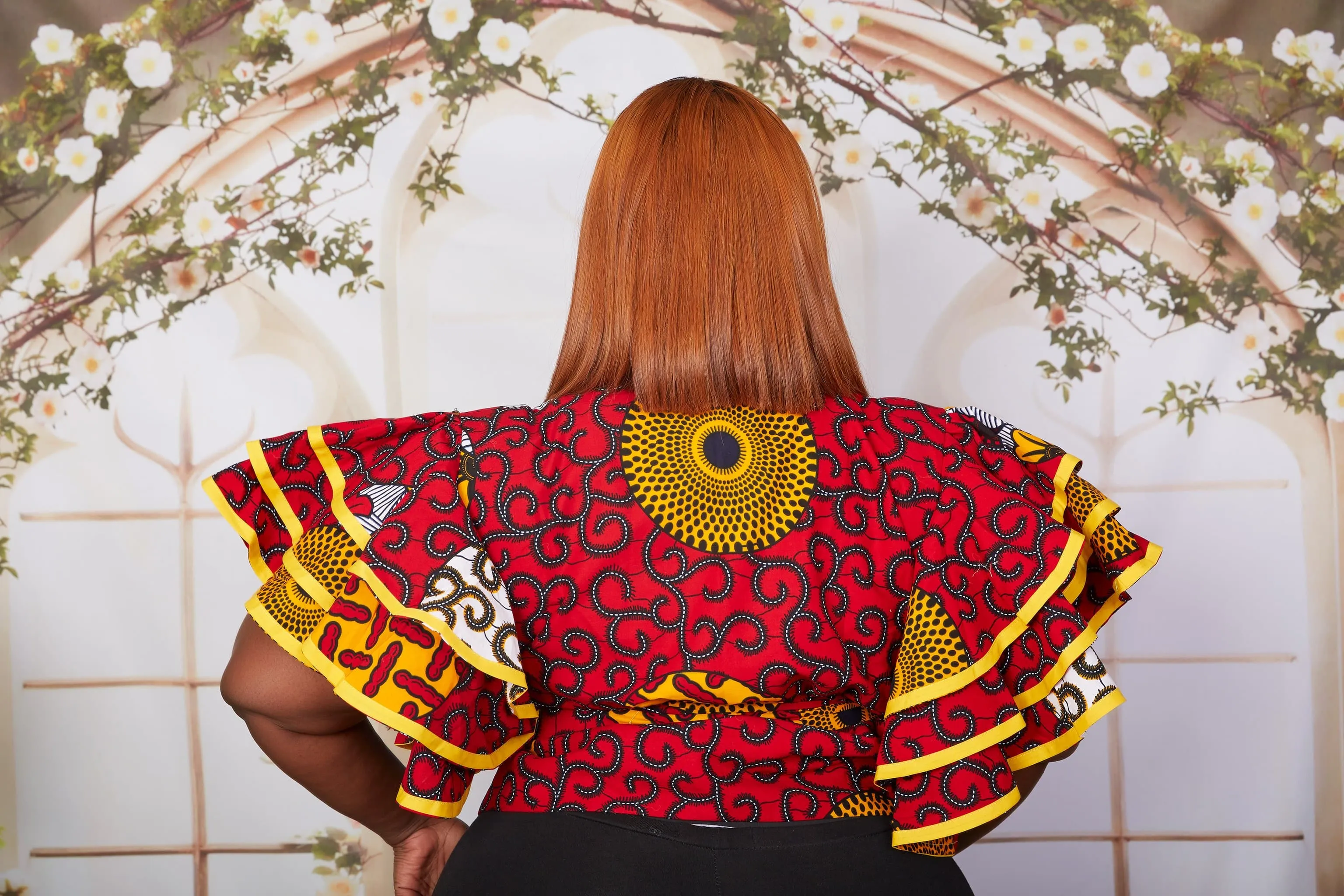 New in African Print Wrap Top with Exaggerated Sleeves-  Lolade