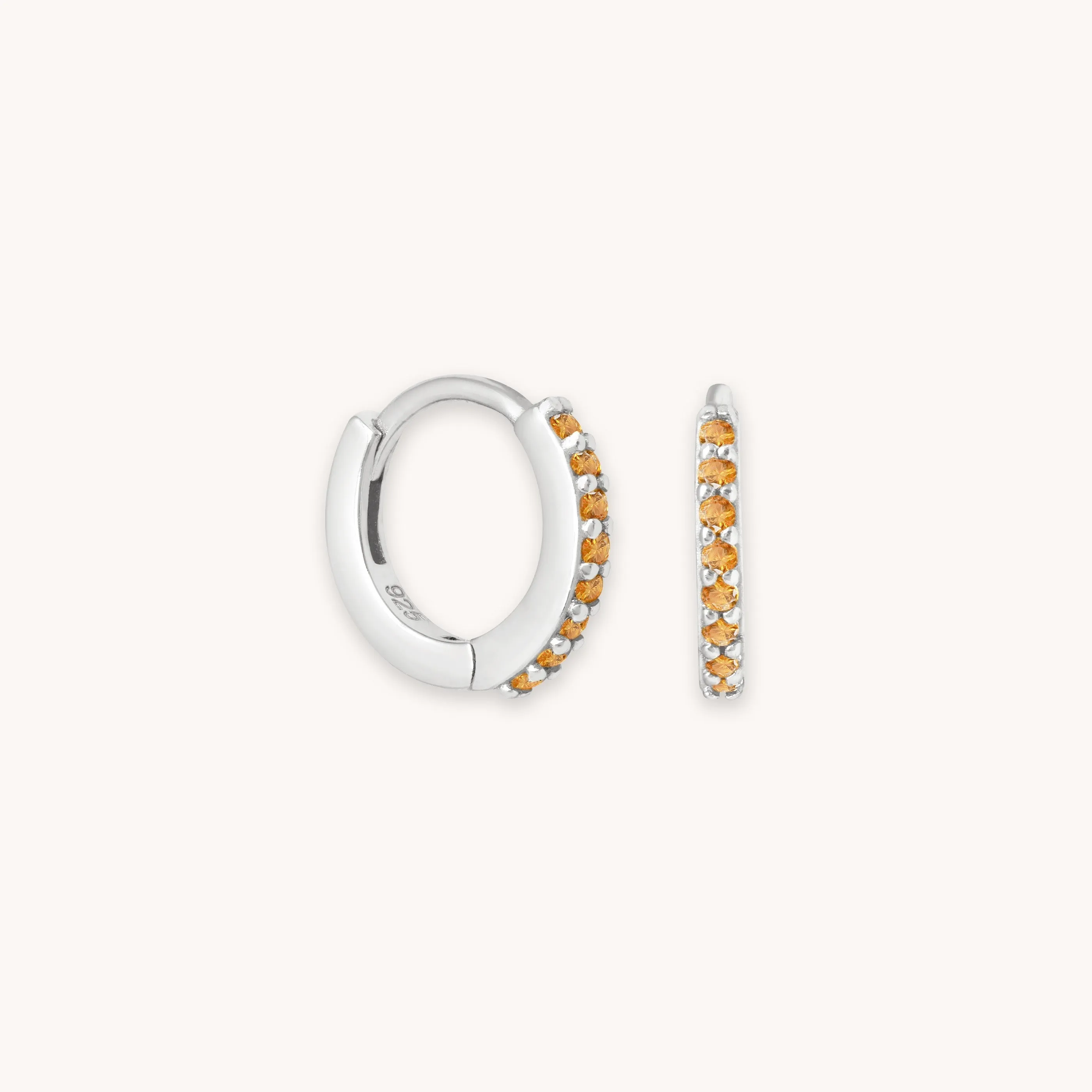 November Birthstone Huggies in Silver with Citrine CZ