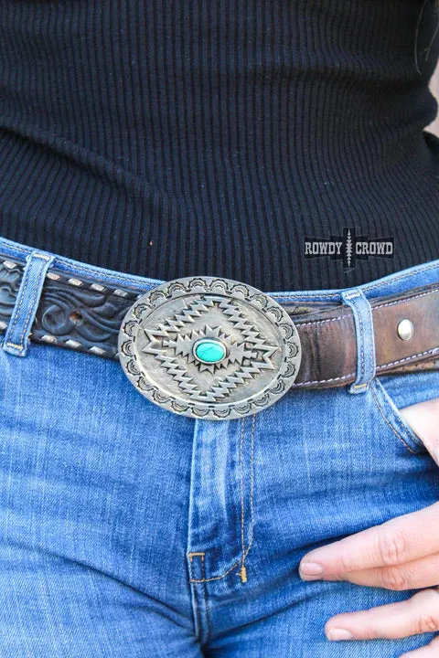 Palmetto Silver and Turquoise Western Belt Buckle for Cowgirls